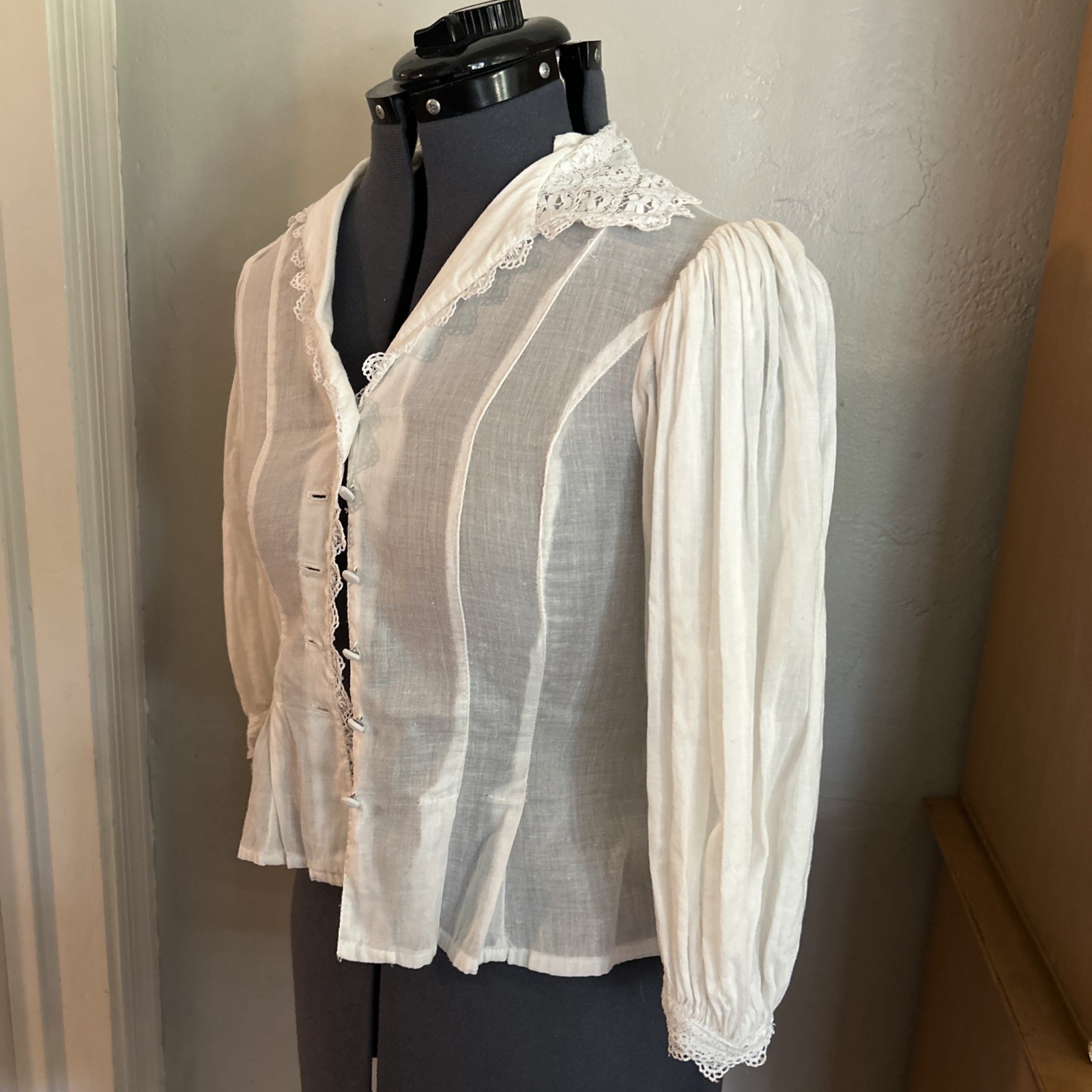Antique/ Vintage Prairie Edwardian Victorian white blouse S 100% Cotton