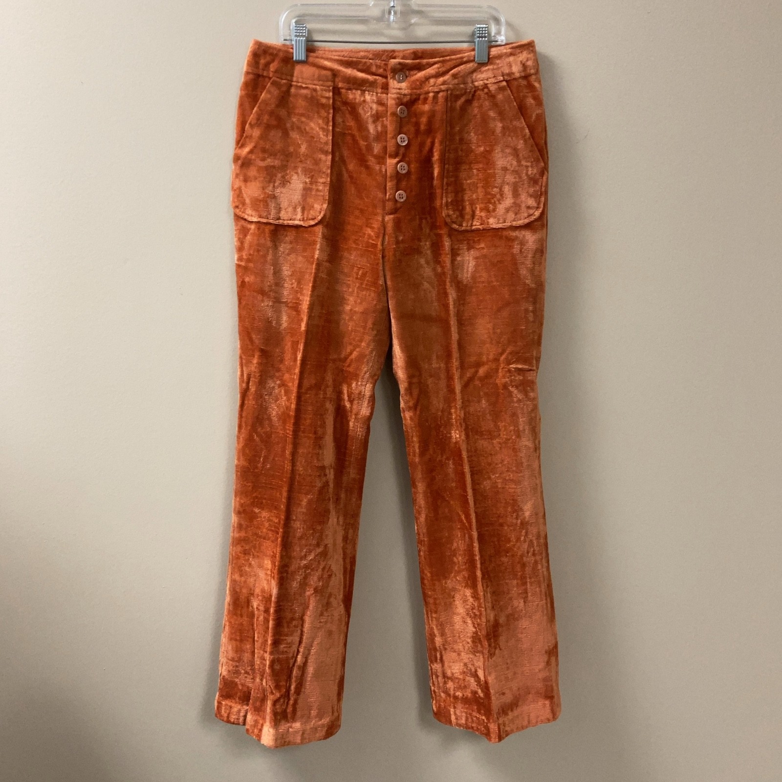 Vintage Marianna Fashios Orange Crushed Velvet Button Fly Pants Women&rsquo;s sz 14