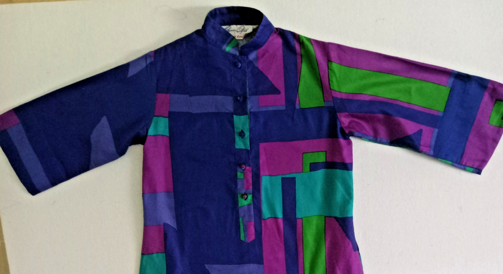 Vintage 70s Catherine Ogust Penthouse Dress. Geometric Cotton Tunic. Very good!