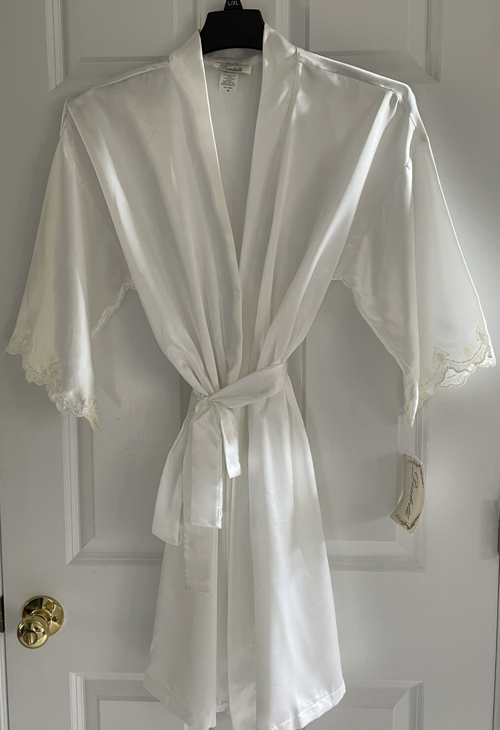 VTG Dentelle Womens Satin Robe Medium Short Embroidery Bridal Scalloped Peignoir