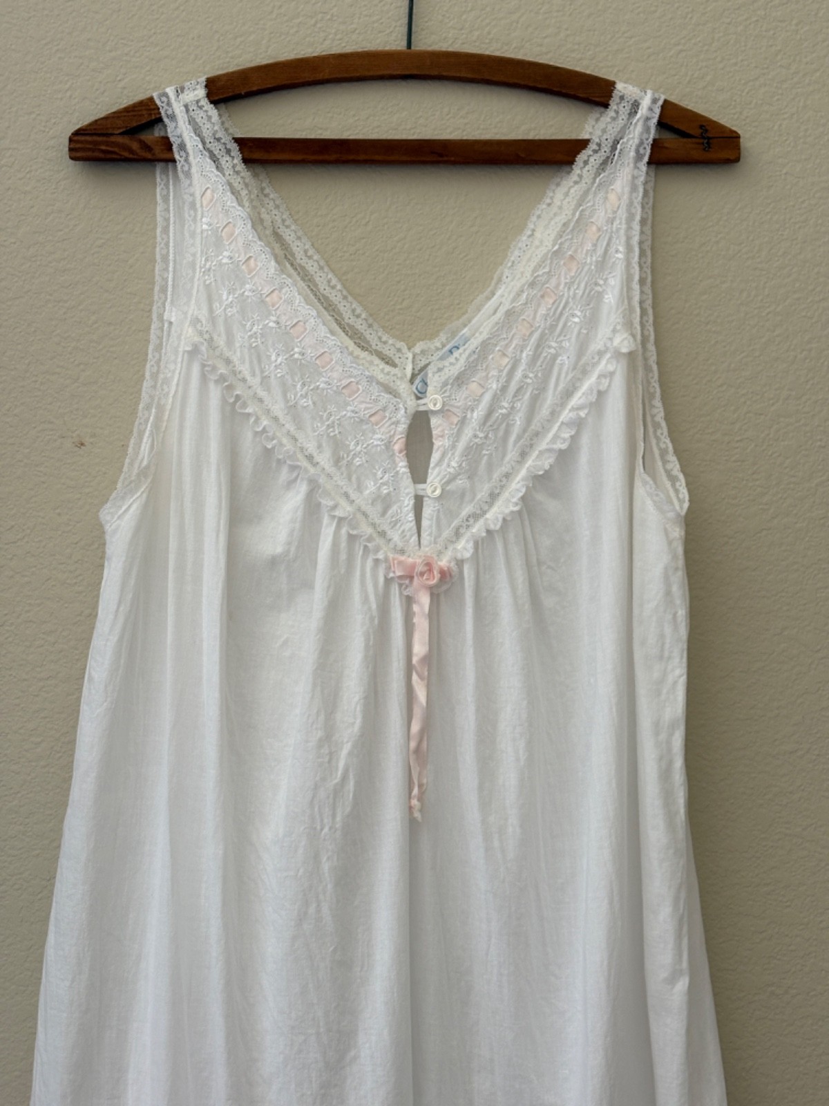 Vintage 90s Christian Dior Neiman Marcus White Cotton Lace Trim Nightgown M USA