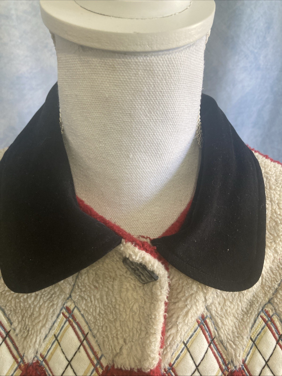 Vtg 1990s Teddi Red Argyle Fleece Jacket Women’s Small Button Up Cardigan GUC