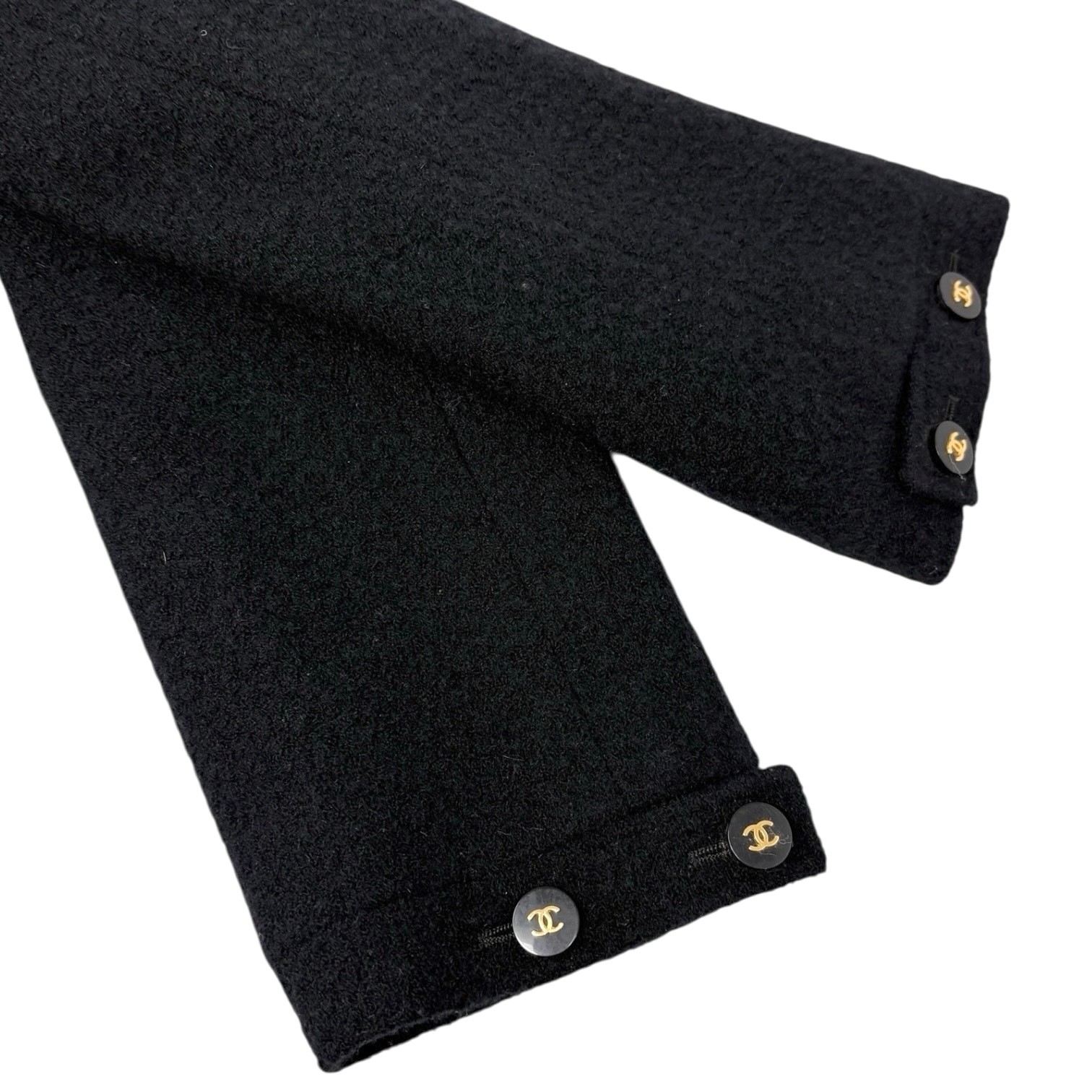 CHANEL Vintage 95A CC Mark Logo Jacket #38 Mohair Wool Black Gold Button