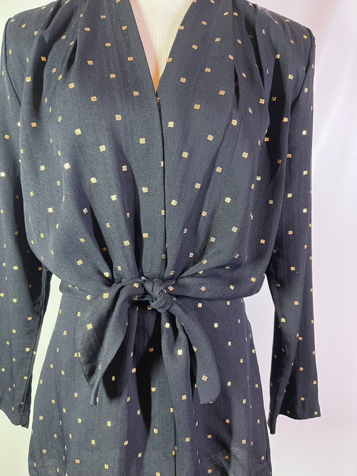 Vintage Essay Size 6 Light Blazer Jacket Black Gold Tie Waist 80s or early 90s