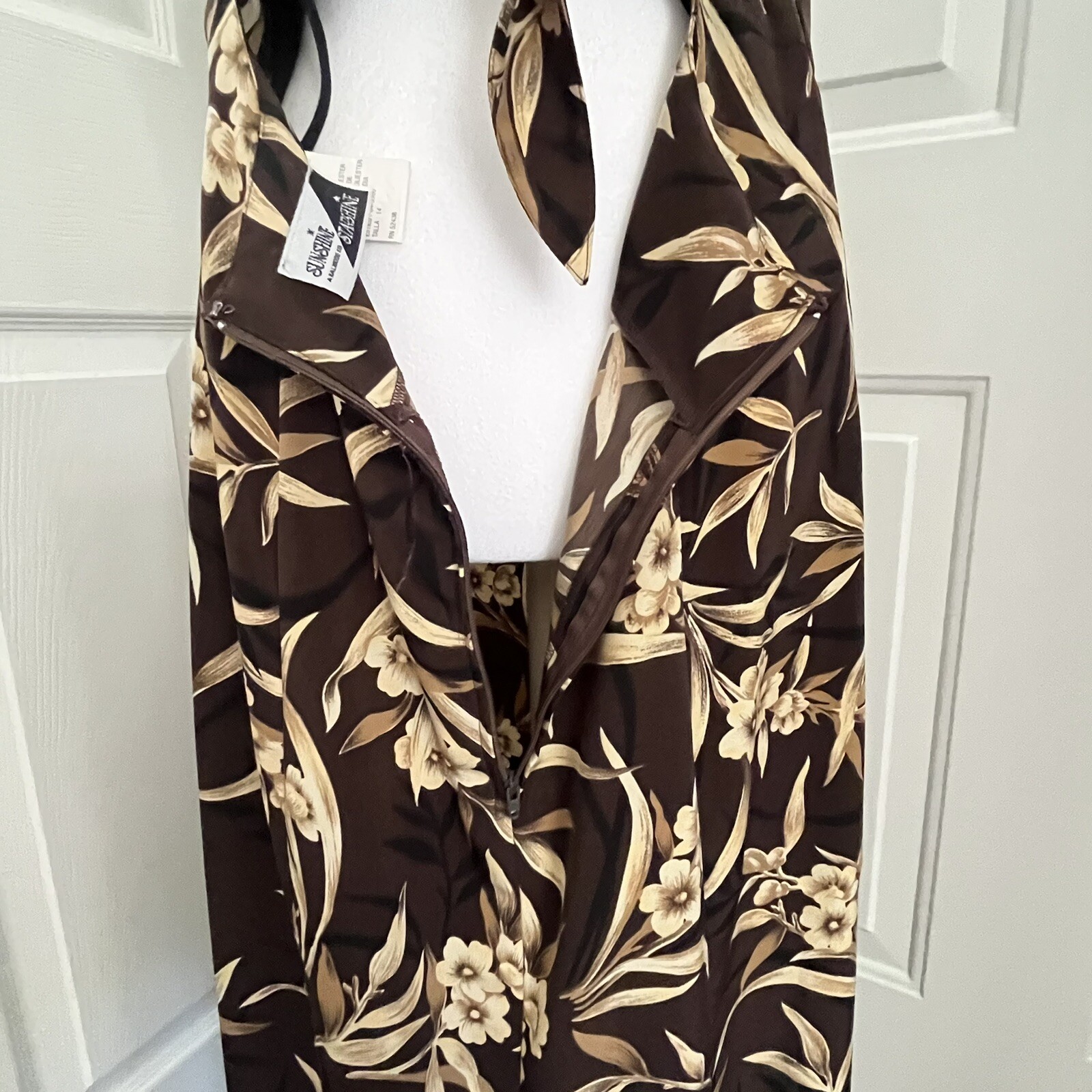 Vintage 90s Sunshine Starshine Brown Tropical Maxi Dress 14 Resort Beach Party