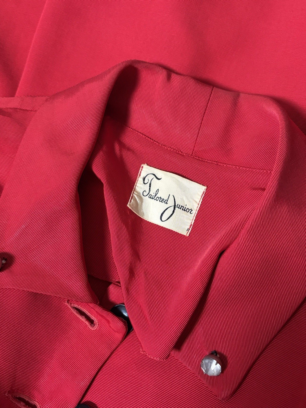 Vintage 1950s Bright Red Rayon Faille Tailored Fit And Flare Dress