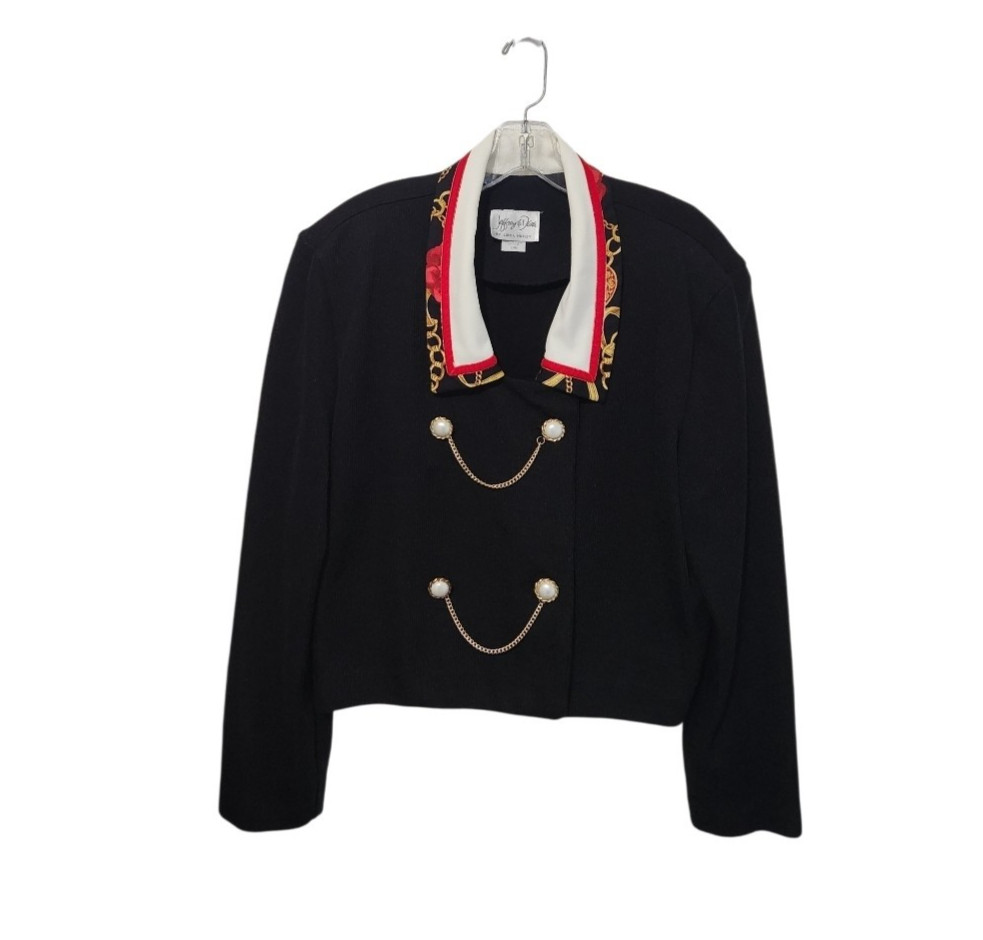 Jeffrey & Dara Double Breasted faux pearl buttons chains blazer XL-46&Prime; bust NWI