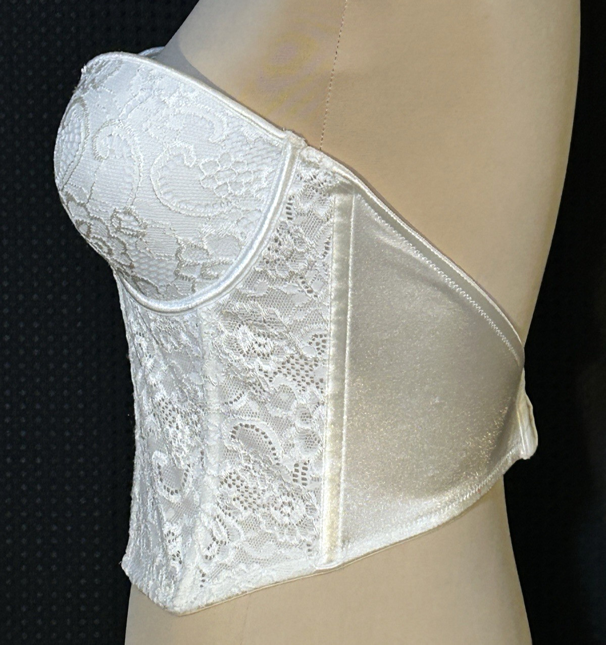 Vintage Vassarette Bustier corset Underwire Bra Lingerie White Lace 38 B