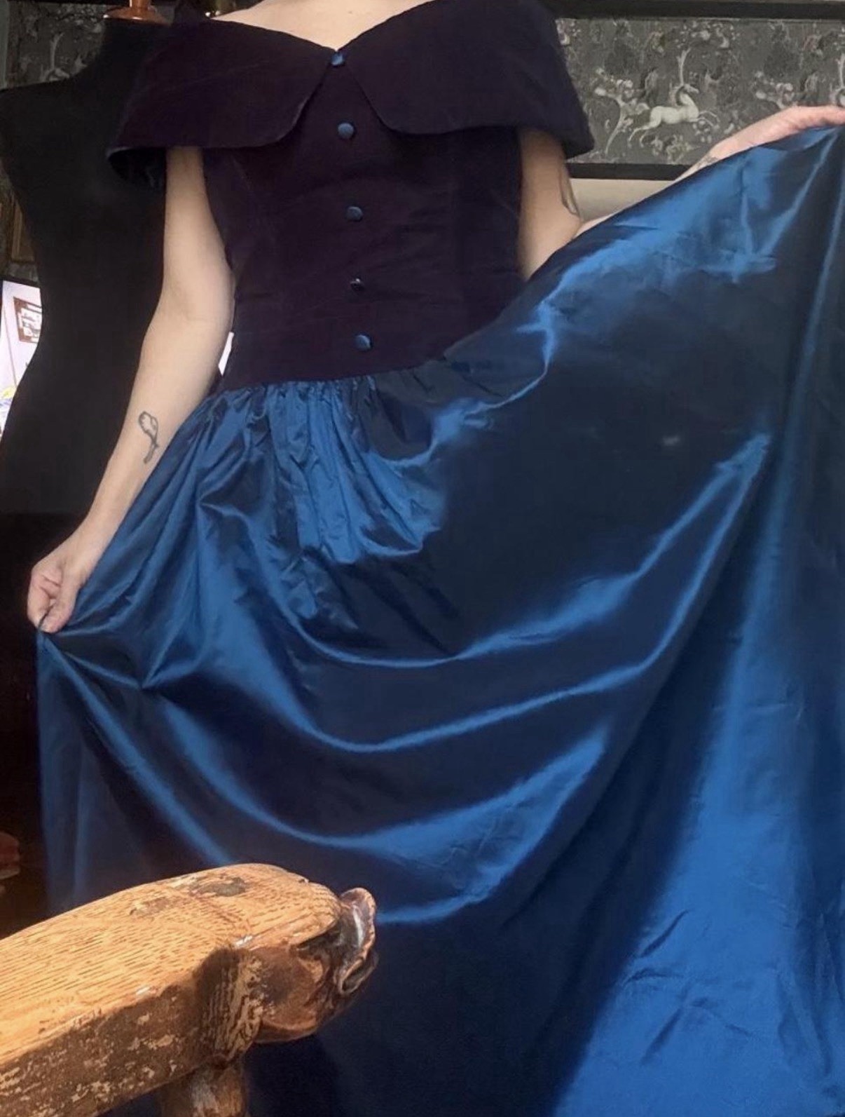 Vtg Alfred Angelo Blue Off Shoulder Formal Dress Sz 8 Excellent Condition