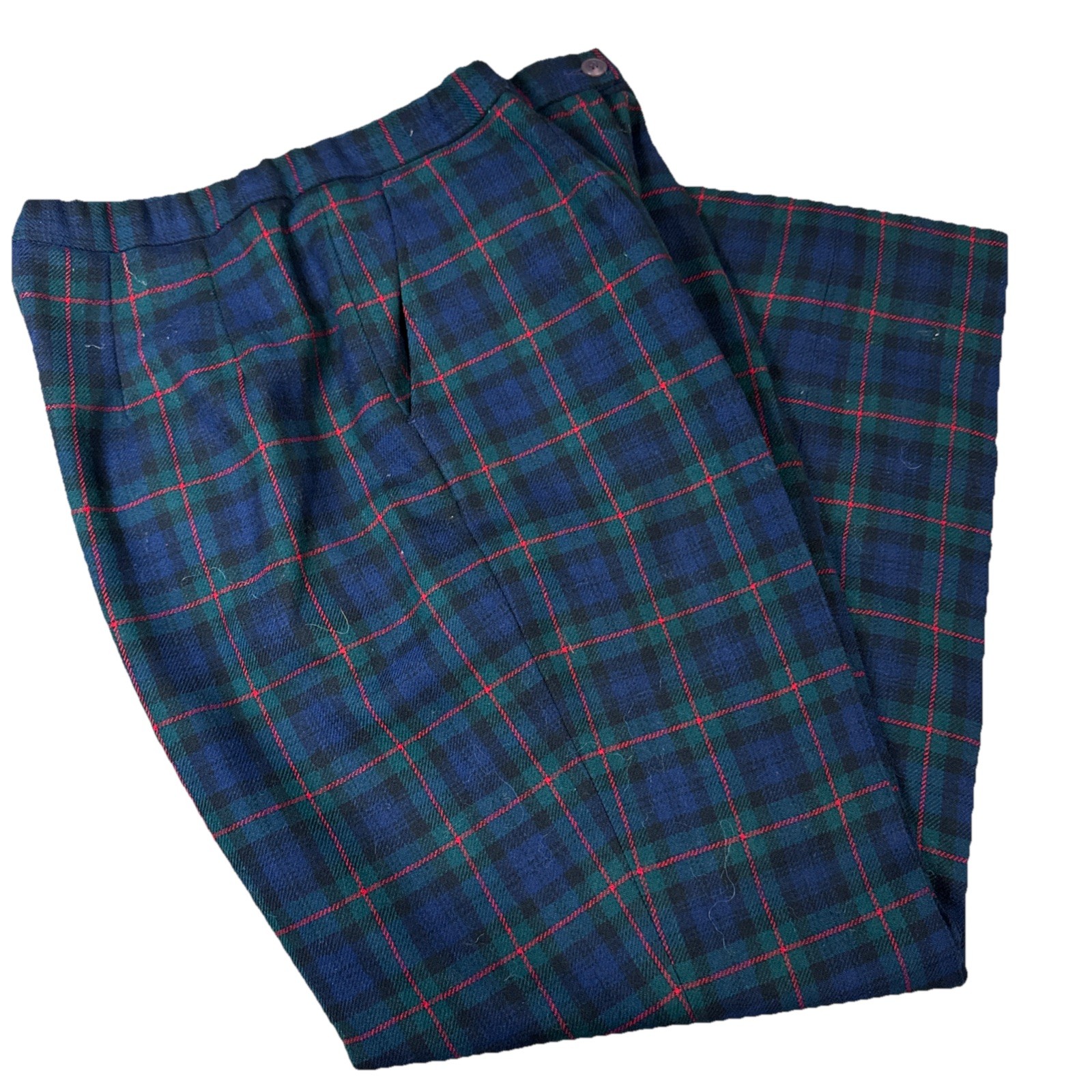 VTG Pendleton Women Size 14 Blue Green Plaid Ladies Dress Pant 100% Virgin Wool