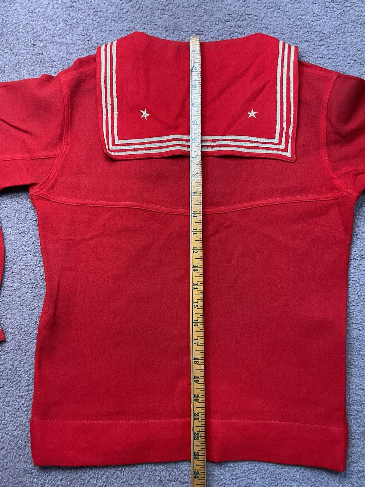 Early 1920’s Red Wool Sailor Style Uniform Shirt Blouse Pullover With Patch