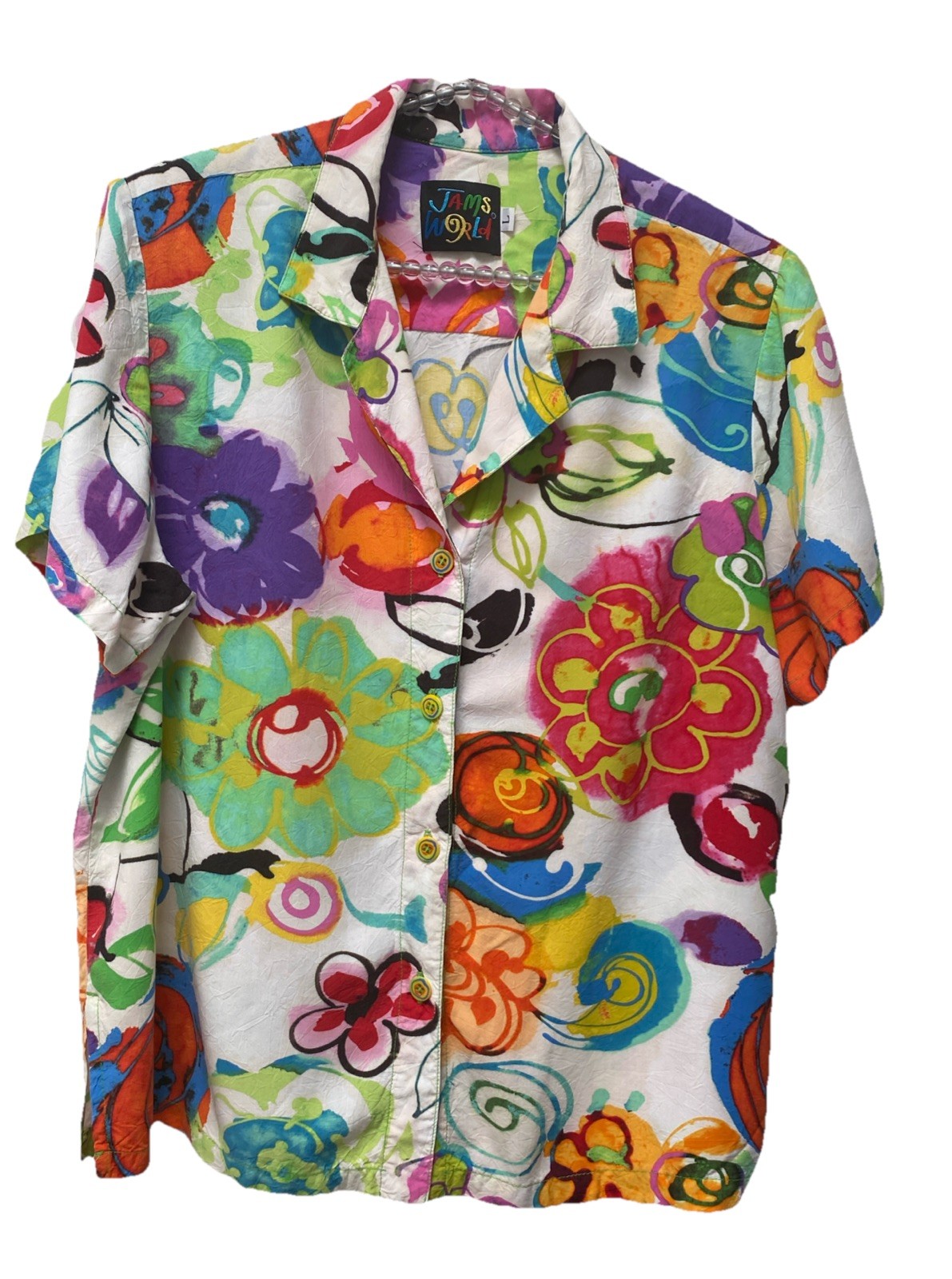 Vintage Jams World Floral Rayon Hawaiian Shirt Large Beach Summer Flower Pattern