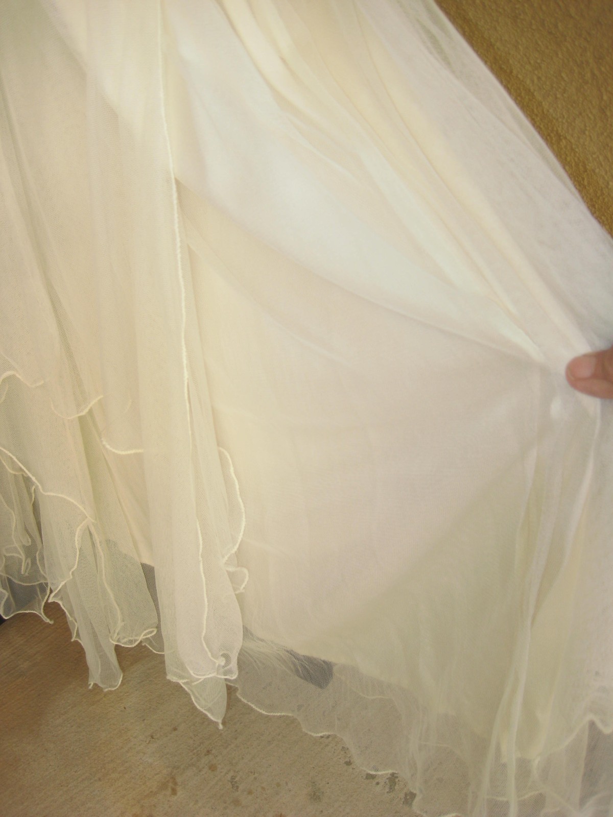 Vintage April Cornell ivory mesh overlay drop waist handkerchief hem dress M