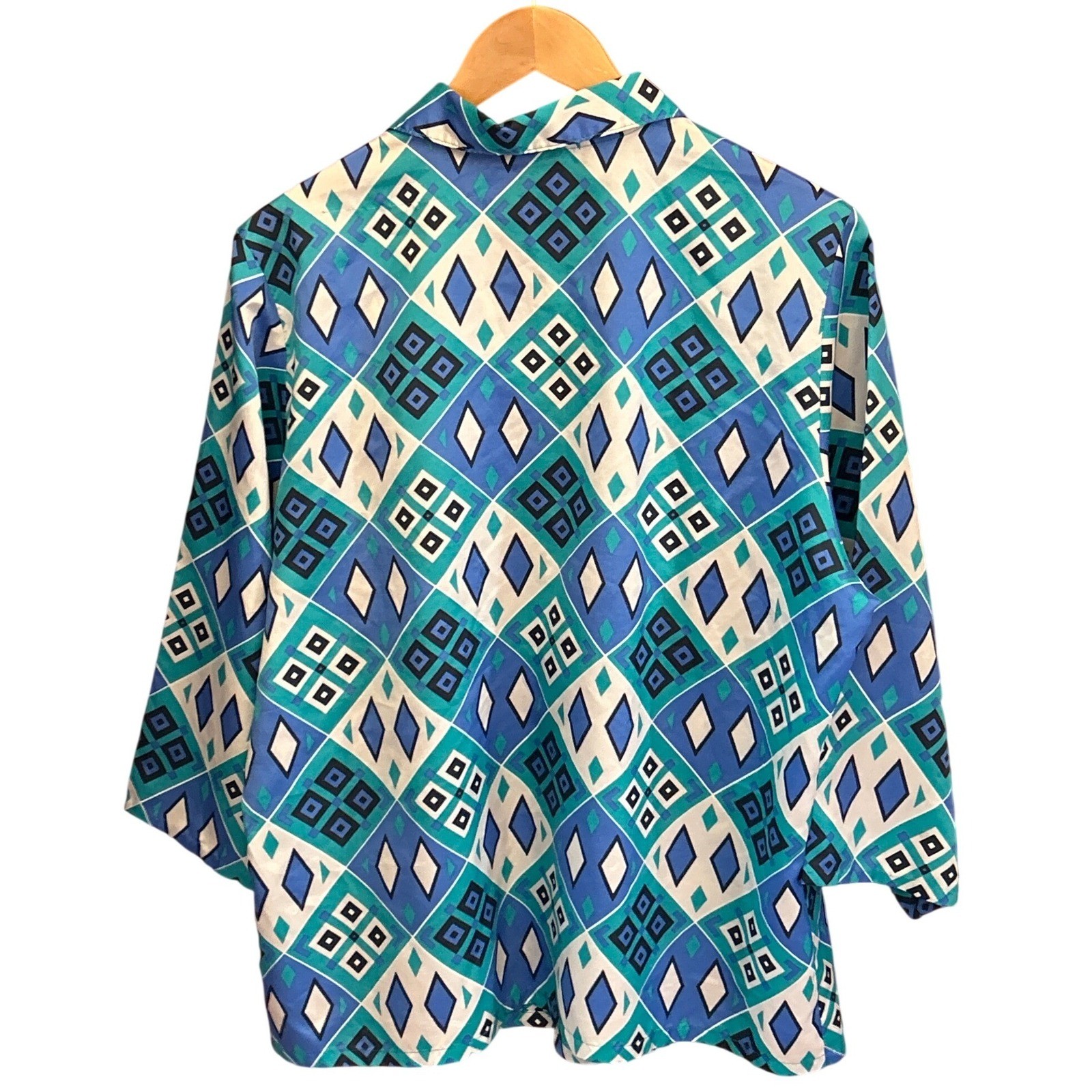 Vintage Blue Green Geometric Blouse Mod Retro Coastal Memphis Summer Resortcore