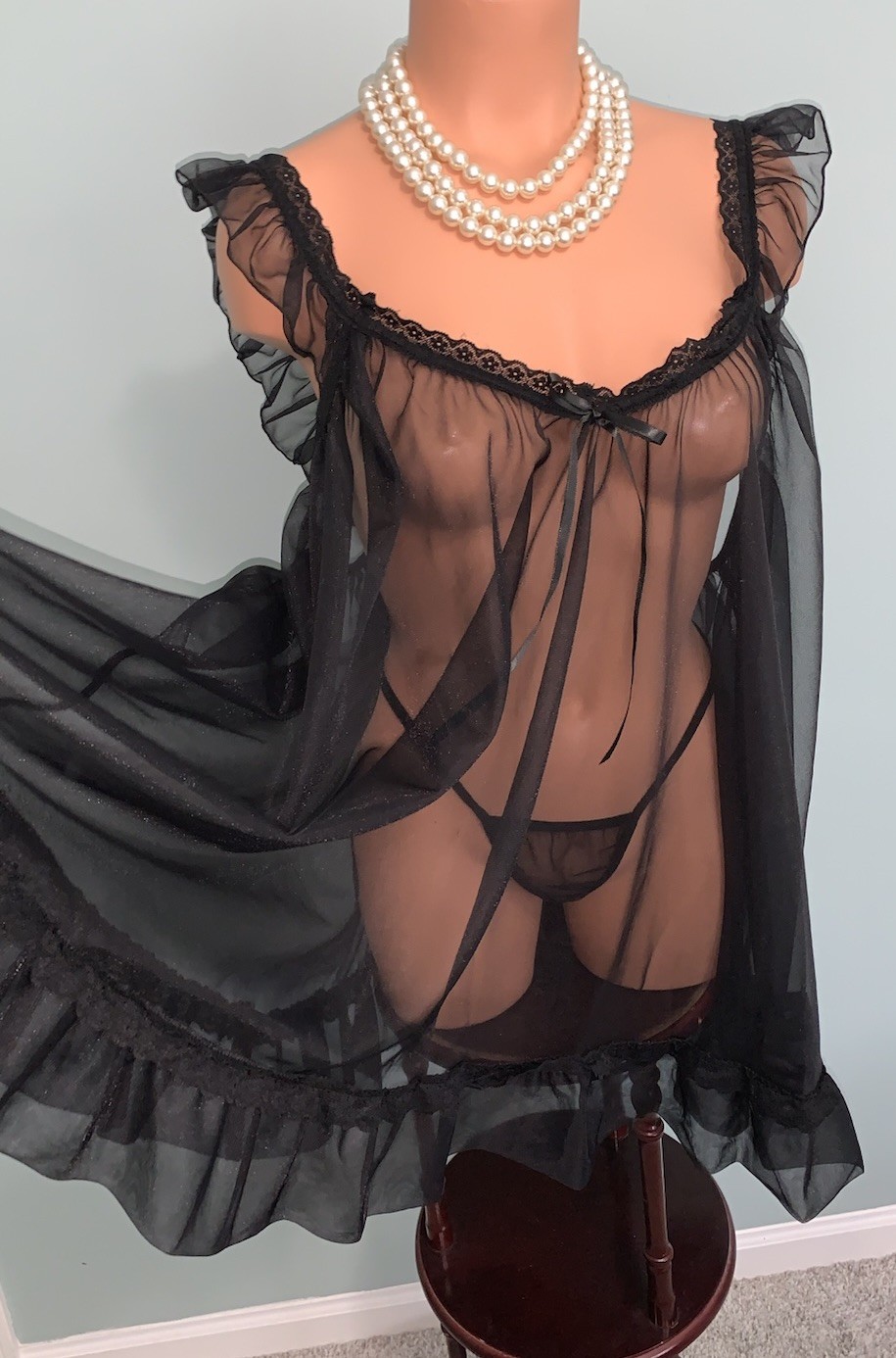 NEW SHEER Old School Chiffon Babydoll 3X Panty SatinRibbon 2pc Full Skirt