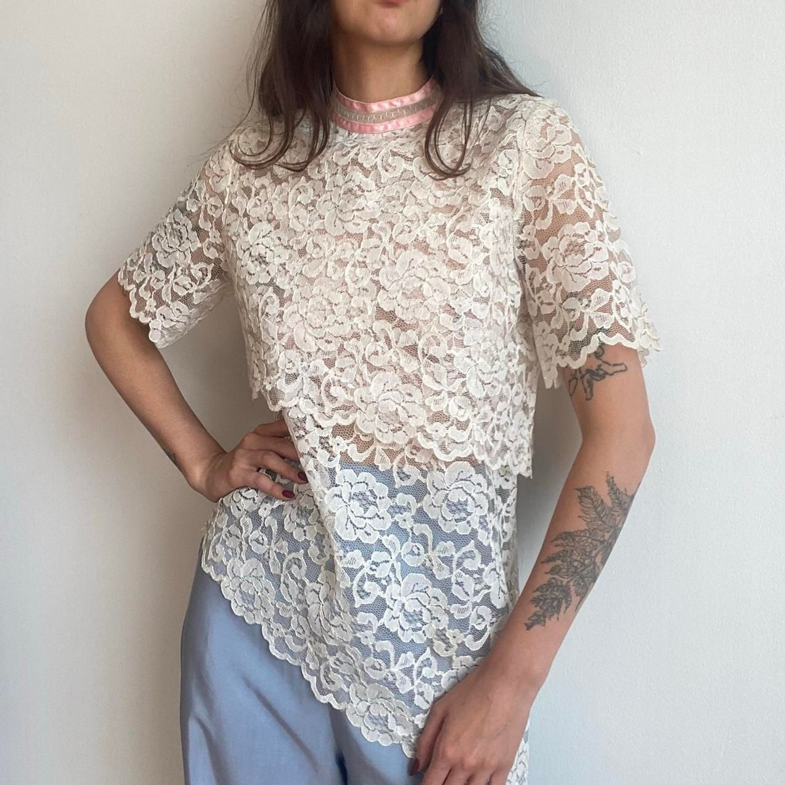 1960s lace asymmetrical top