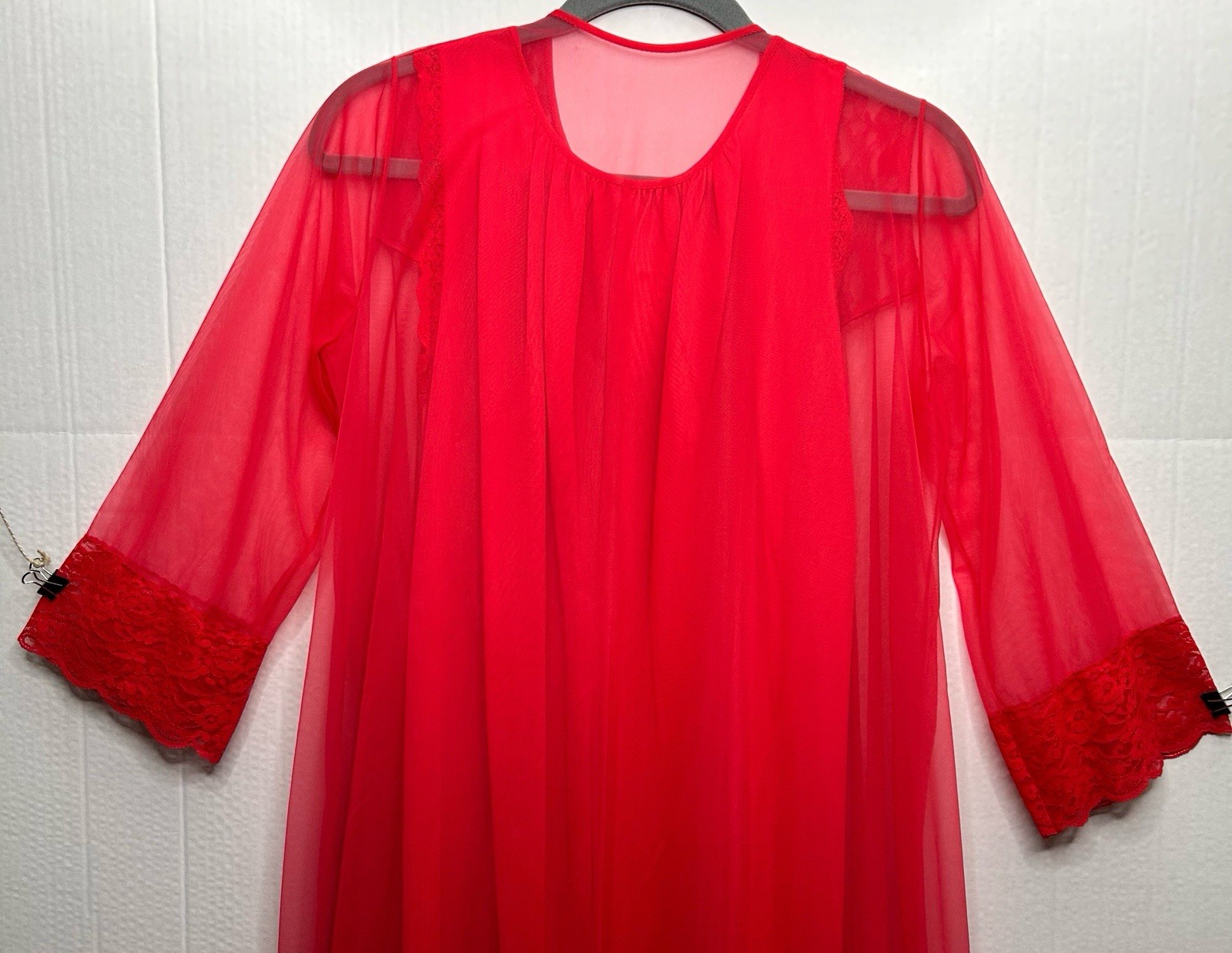 VTG Peignoir Set Pinehurst Red Sheer Long Nightgown with Sheer Robe Size Small