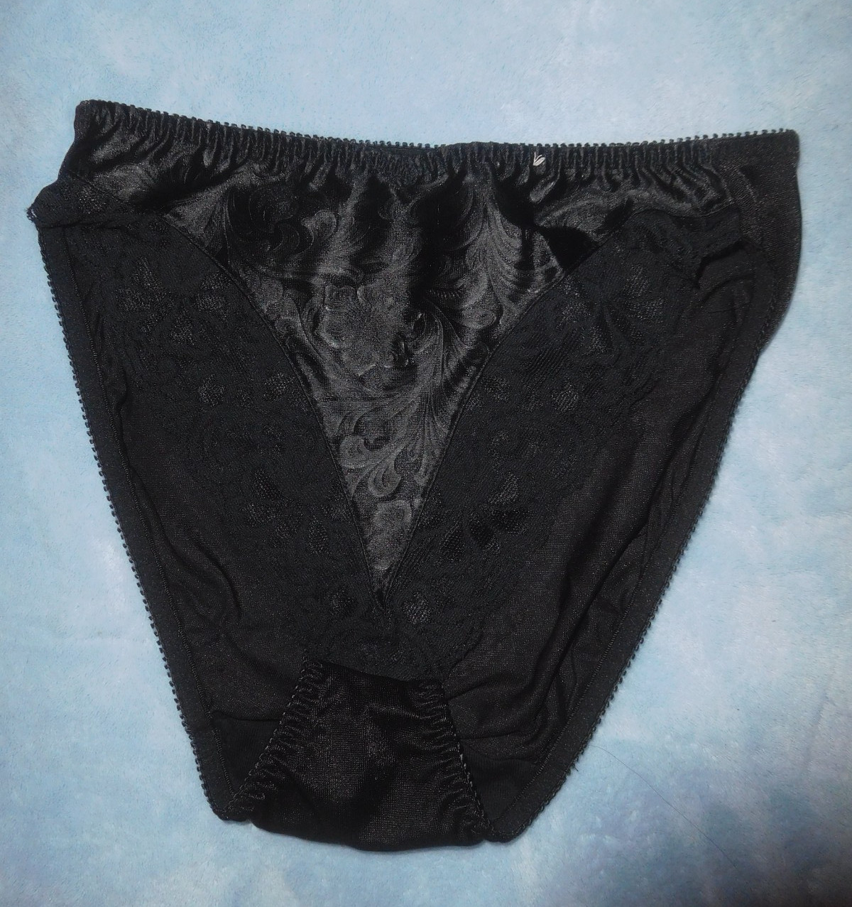 Vintage Lily of France Panties 3250 Black Lace Stretch Satin High Leg Brief Sz S