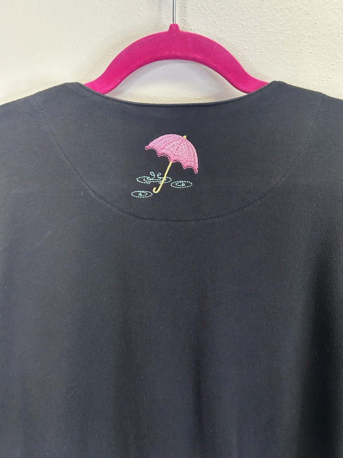 Vintage 90s Umbrella Embroidered Button Up Shirt Size L Petite Black Quirky Fun