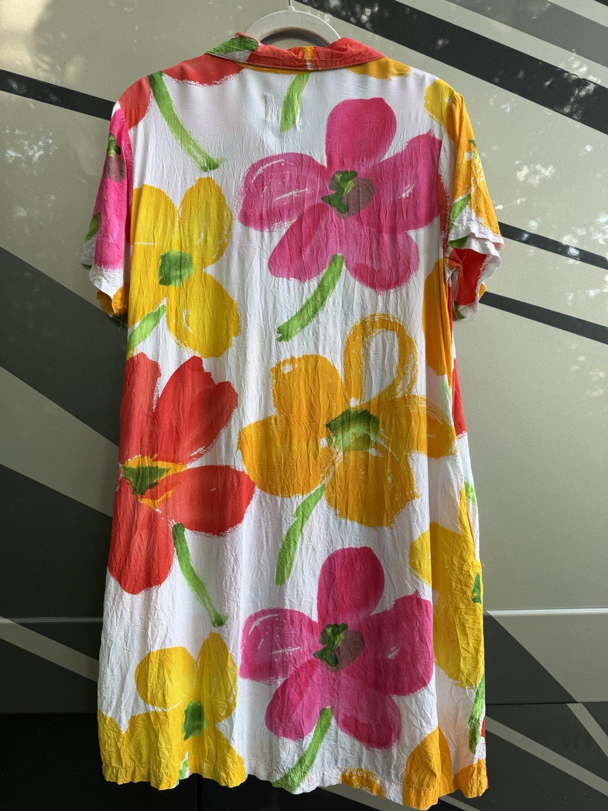 Vintage 90s JAMS WORLD pop art floral Hawaiian white colorful SUMMER dress S