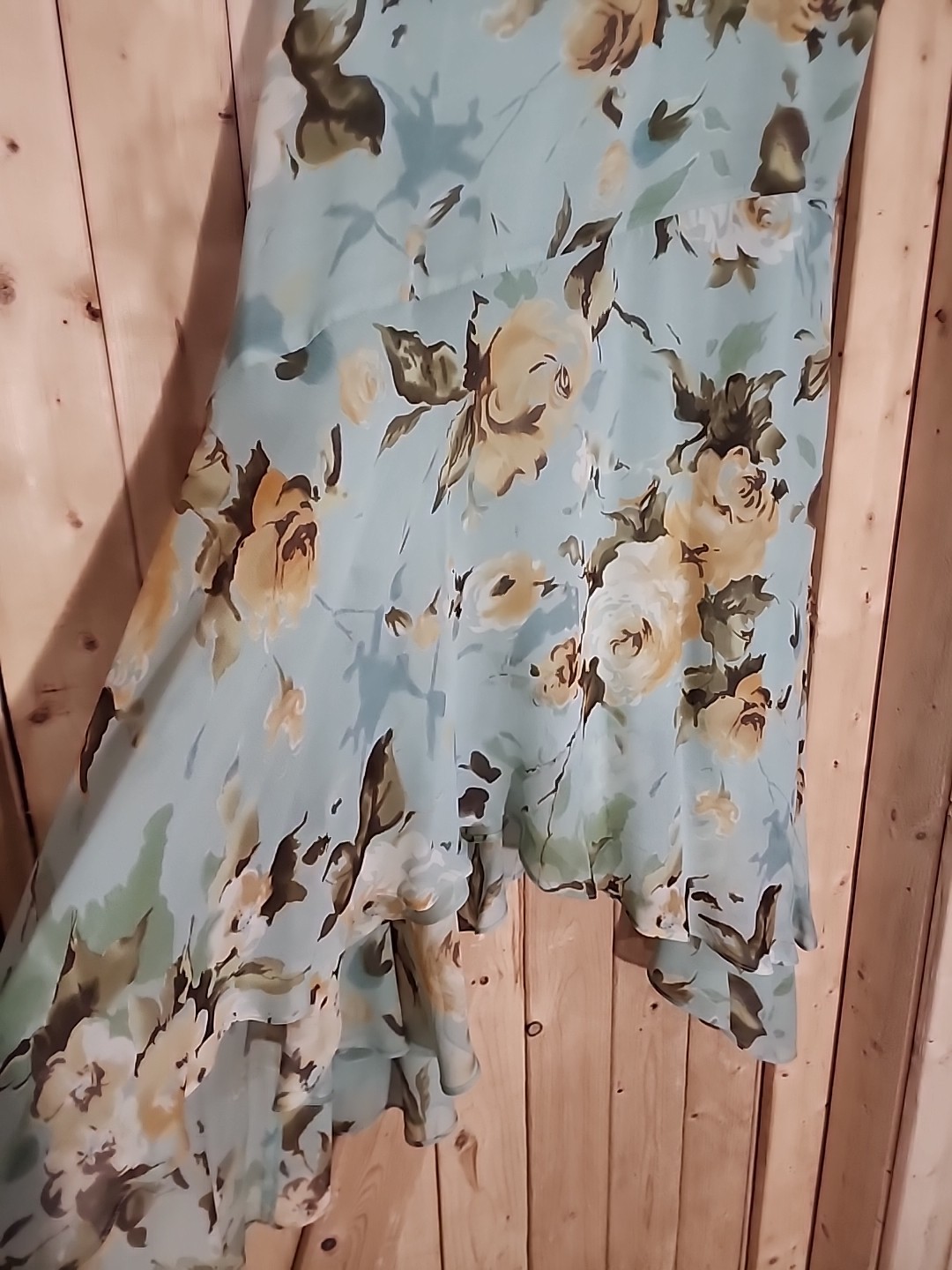 Vtg Adrianna Papell Womens Green Beige Floral Silk Top Asym Skirt Set Sz 16/18