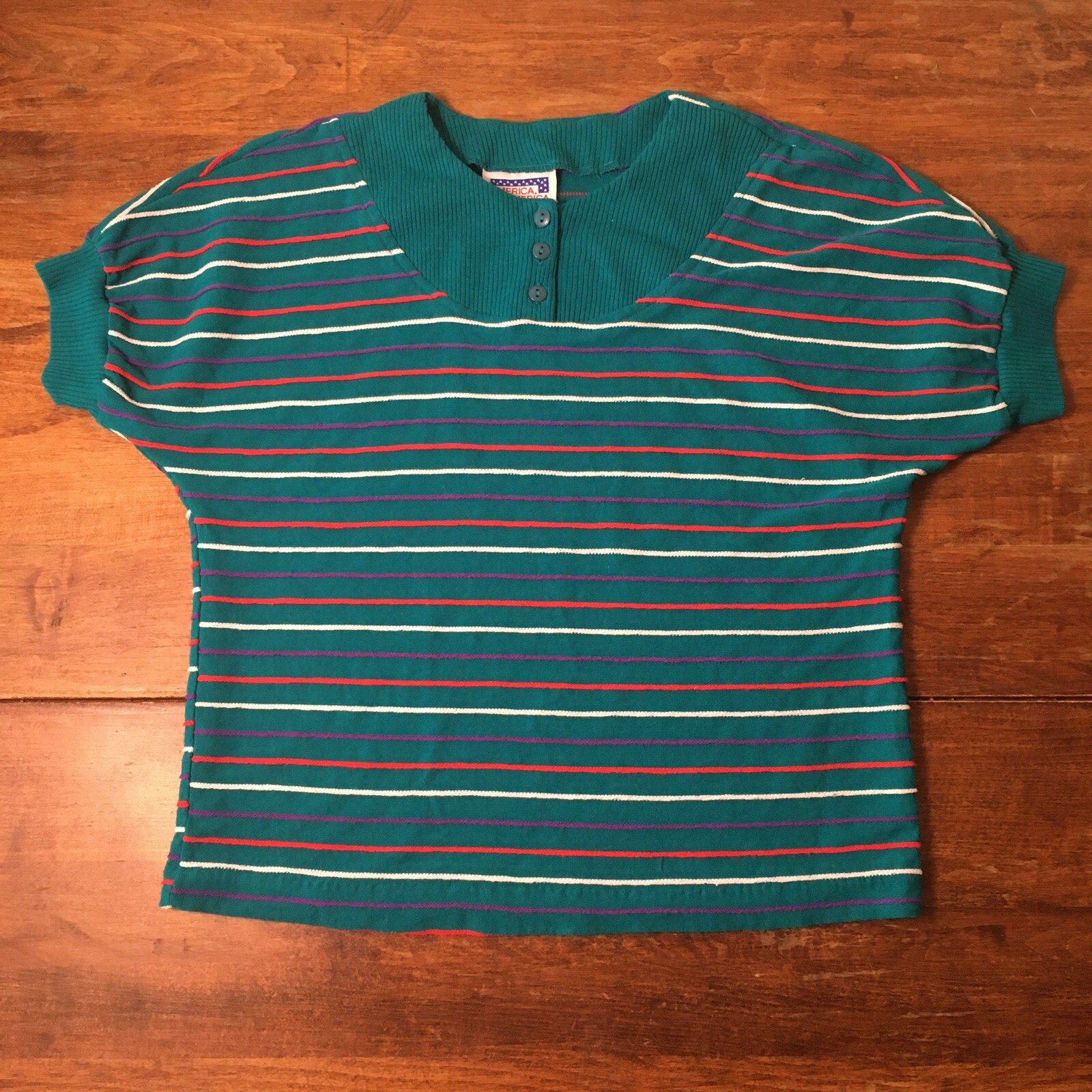 1980s Vintage America America Womens S/M Top- Green
