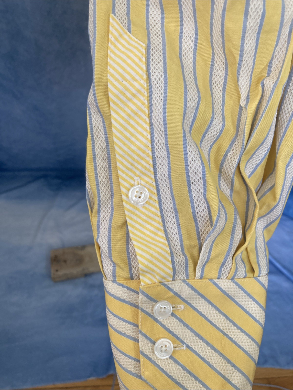 Vintage 1990s Handmade Striped Button Down Women Shirt Textured Dobby S/M Spring