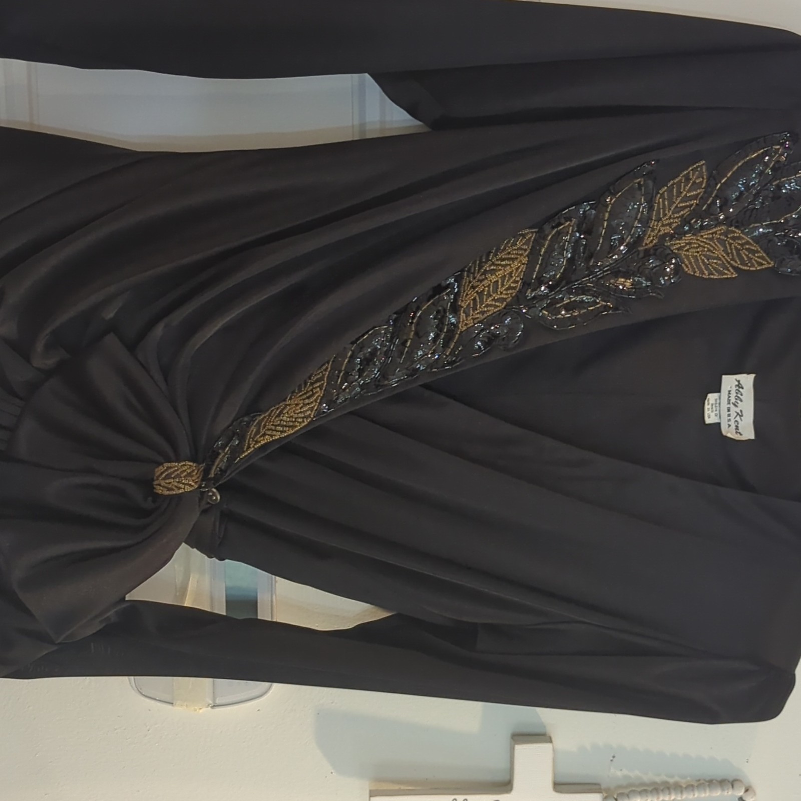 Abby Kent Black Ruched Long Sleeve Pantsuit Sequin Beaded Accent Size 9-10