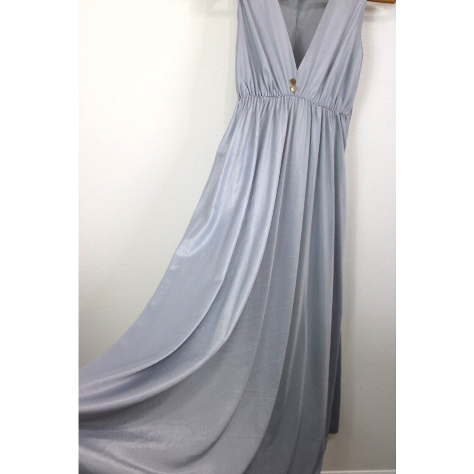 Nightgown Size S Vintage 70’s Silver Gray Satin Silky Long Full Flowy Women&rsquo;s