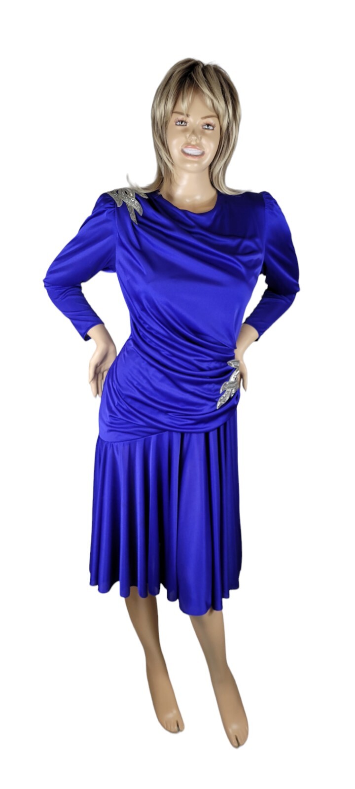 Vintage 1980&rsquo;s Abby Kent Party Cocktail Blue Dress Ruched Draped Dynasty Sz 10