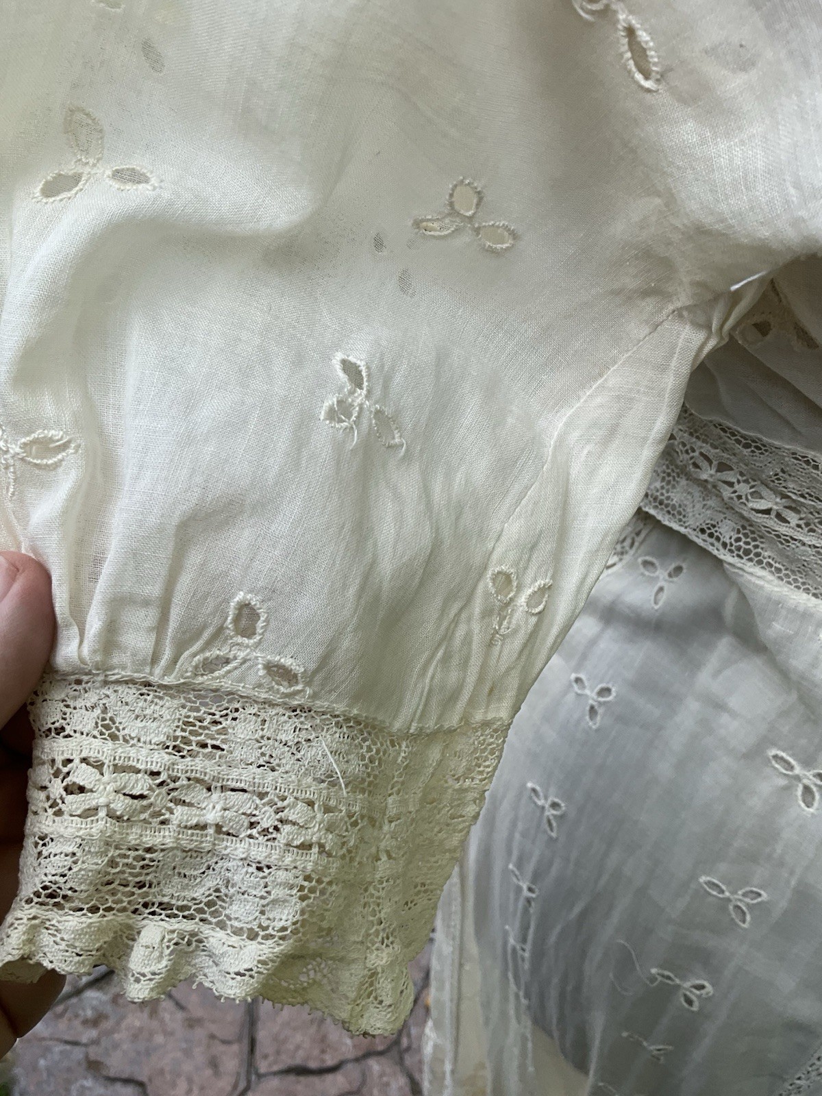 Antique Edwardian White Cotton Lace Dress Eyelet Whitework Embroidery Vintage