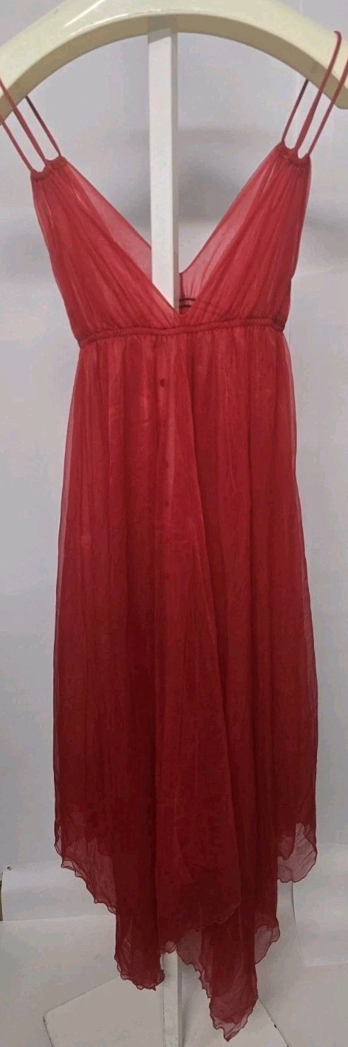 Intimé California Red Chiffon Nightgown Full Length, Double Layer Sheer Boudoir
