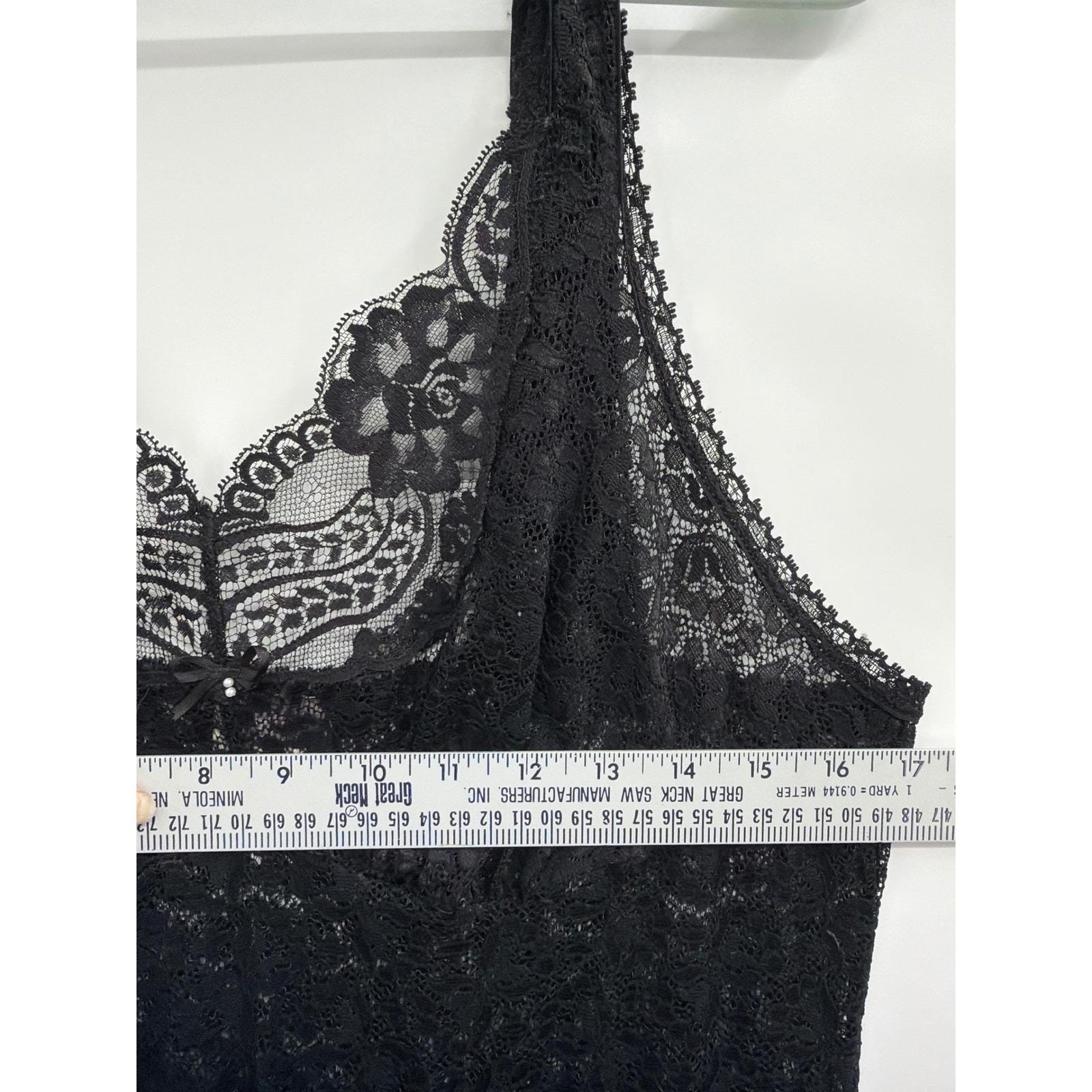 Intimate Attitudes Black Lace Maxi Nightgown Vintage 1X Whimsigoth Dark Fairy