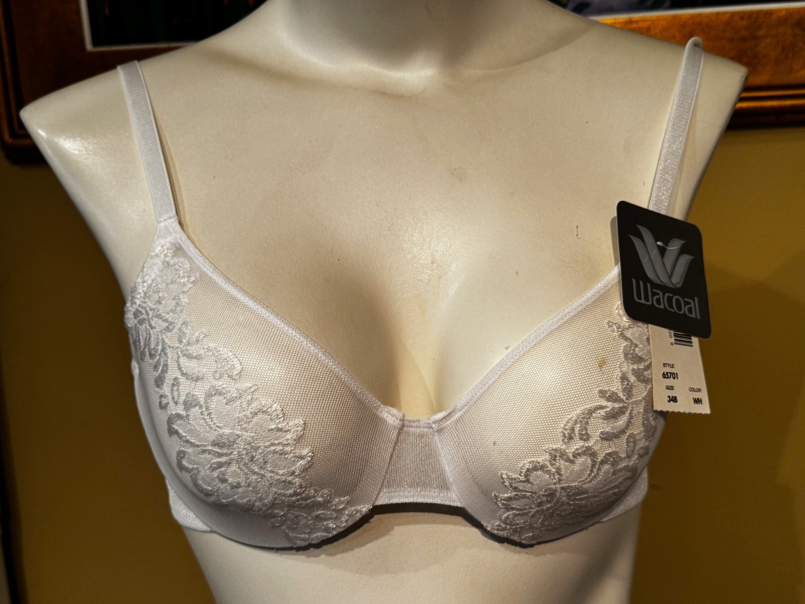 VINTAGE WACOAL 65701 64701 WHITE SHEER EMBROIDERED BRA PANTY SET BRIDAL 34B / L