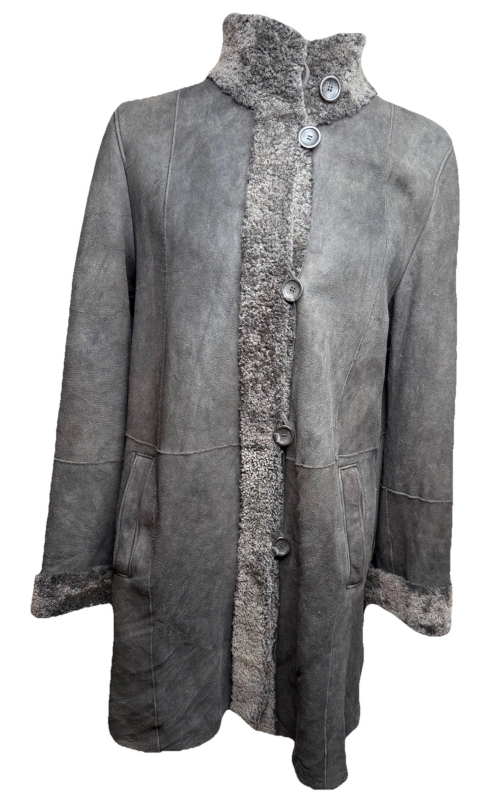 Vintage Distressed Lamb Skin Leather Merino Wool Coat Shearling Penny Lane Med