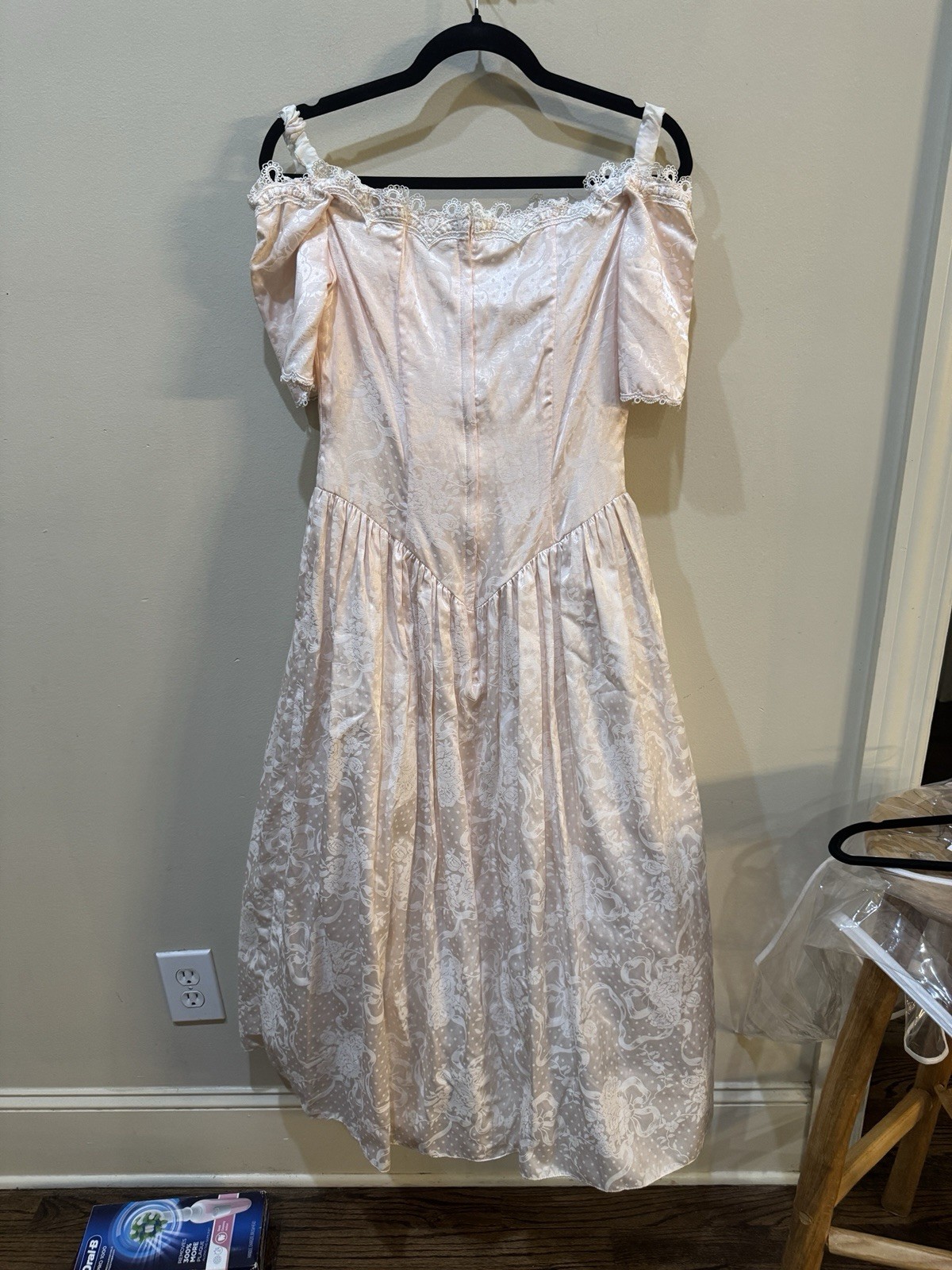 Scott McClintock Romantic Pink Off Shoulder jacquard Dress 80s 90s Size 10