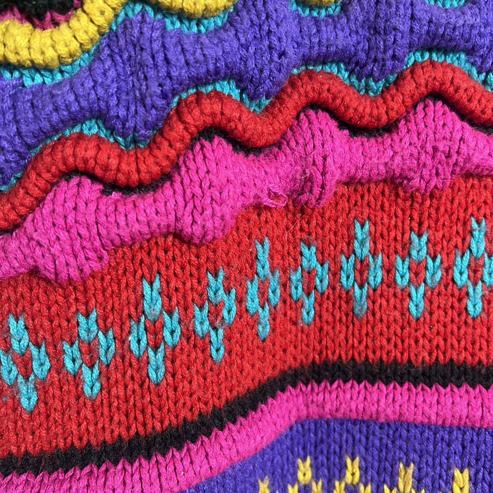 Vtg IVY Multi-color 3D Coogi Style Cable Knit Sweater Acrylic Size M Cosby Mock