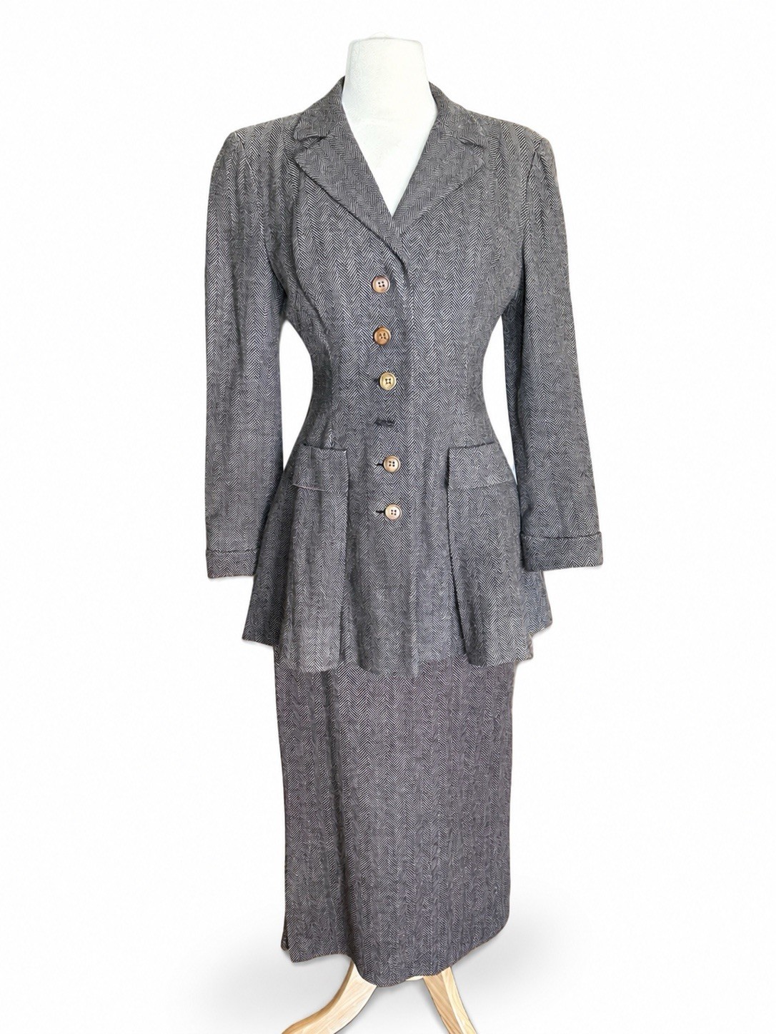 Vintage 1930s Womens Herringbone Wool Dress Suit Warner Bros “Down The Stretch”