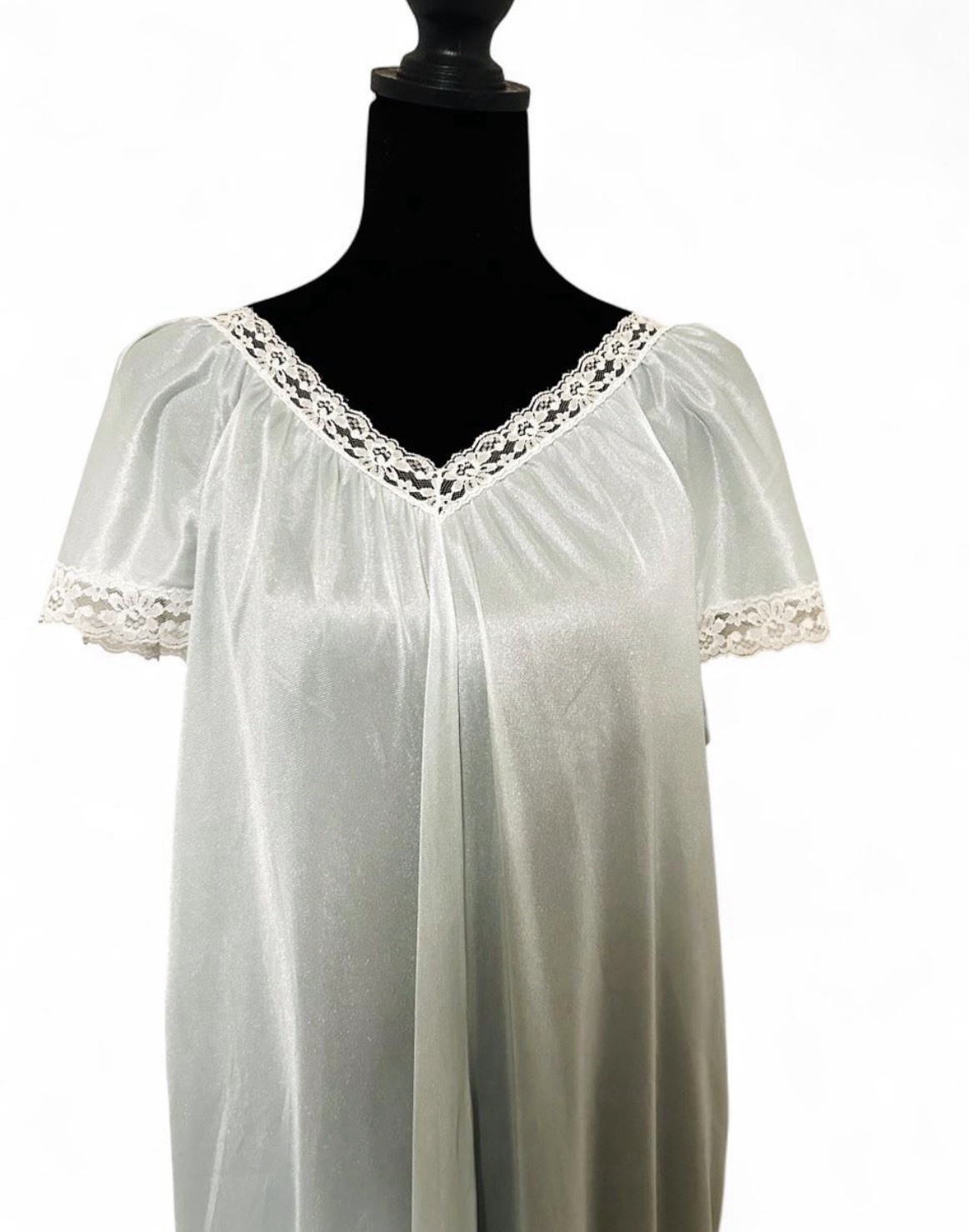 Vintage Sears Light Mint Green Lace Trim Nightgown 100% Bright Nylon Size 12-14