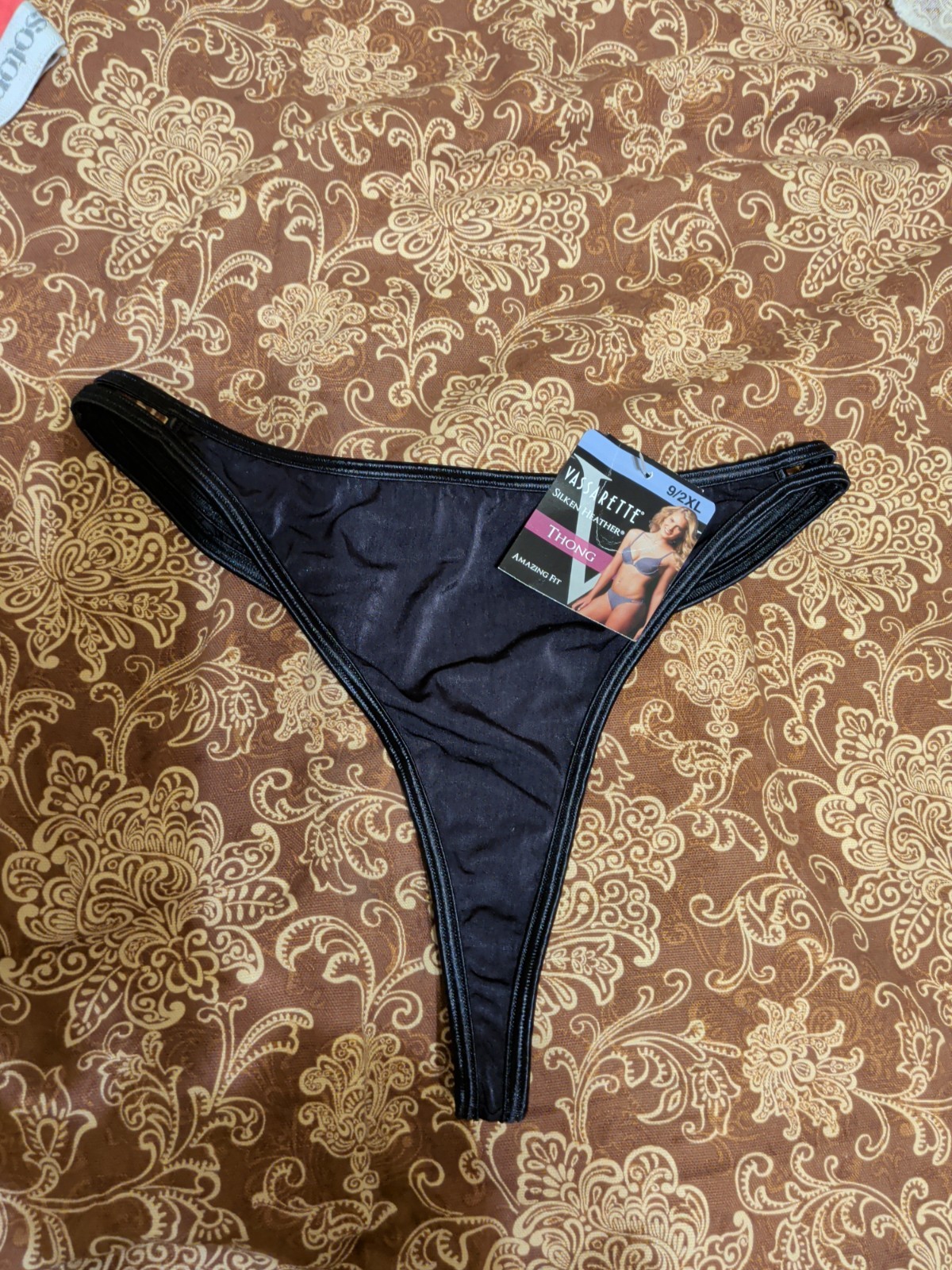 Vintage Vassarette Satin Double String Thong Panties Size 9 XL