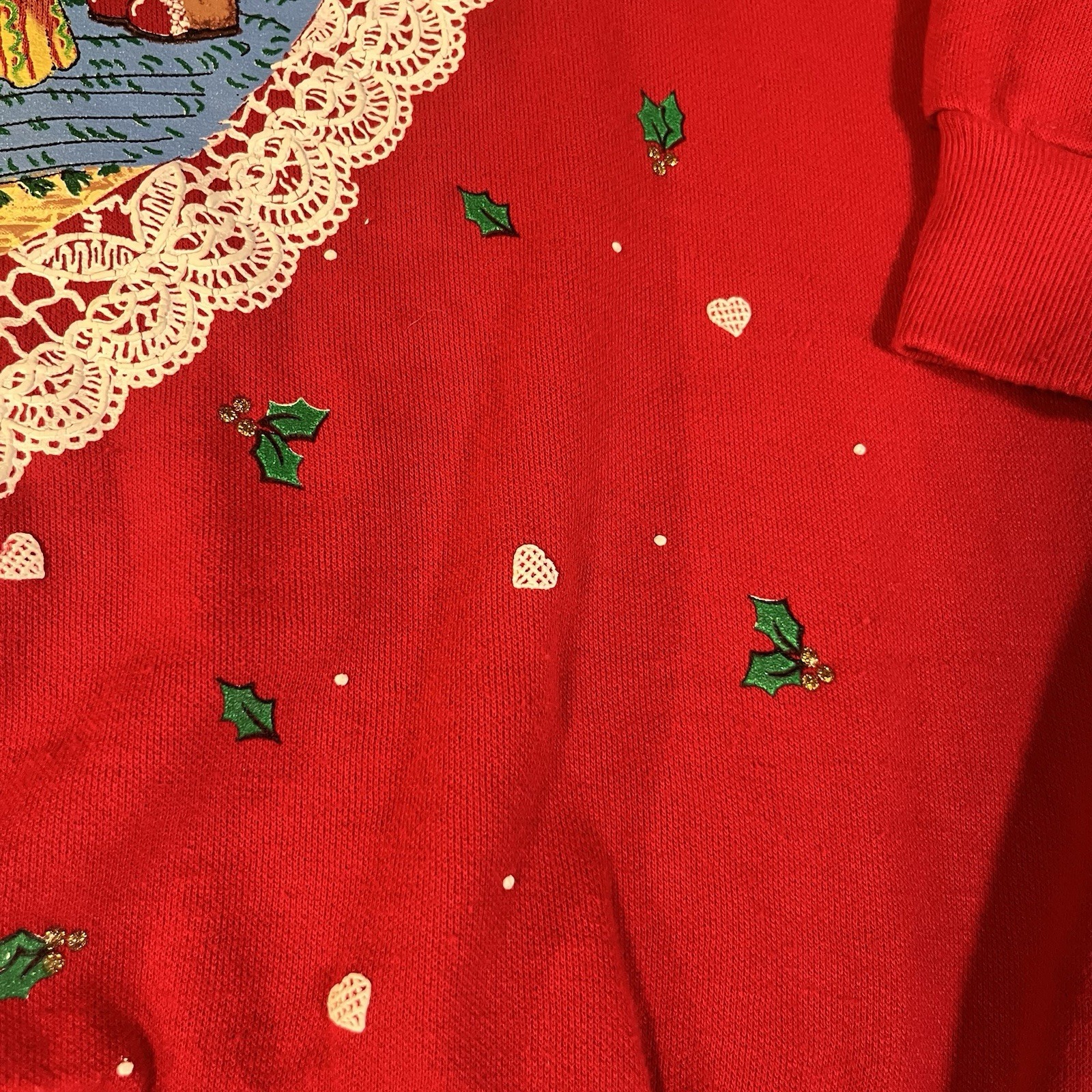 Vintage 90s Nutcracker Bear Christmas Sweatshirt Puff Paint Plus 2X USA Grandma