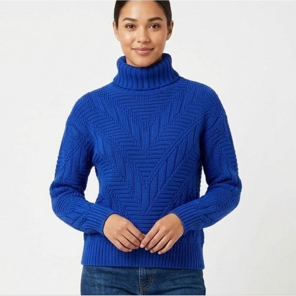 Vintage Retro 70s Blue Knit Turtleneck Sweater Y2K Sz Medium