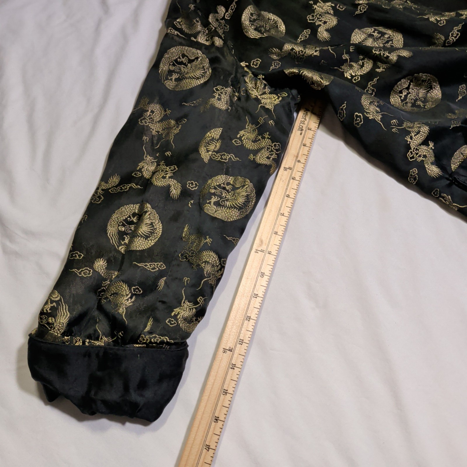 Vintage Solz Squirrel Robe Mens Size 46 Black Gold Dragon Oriental China Chinese