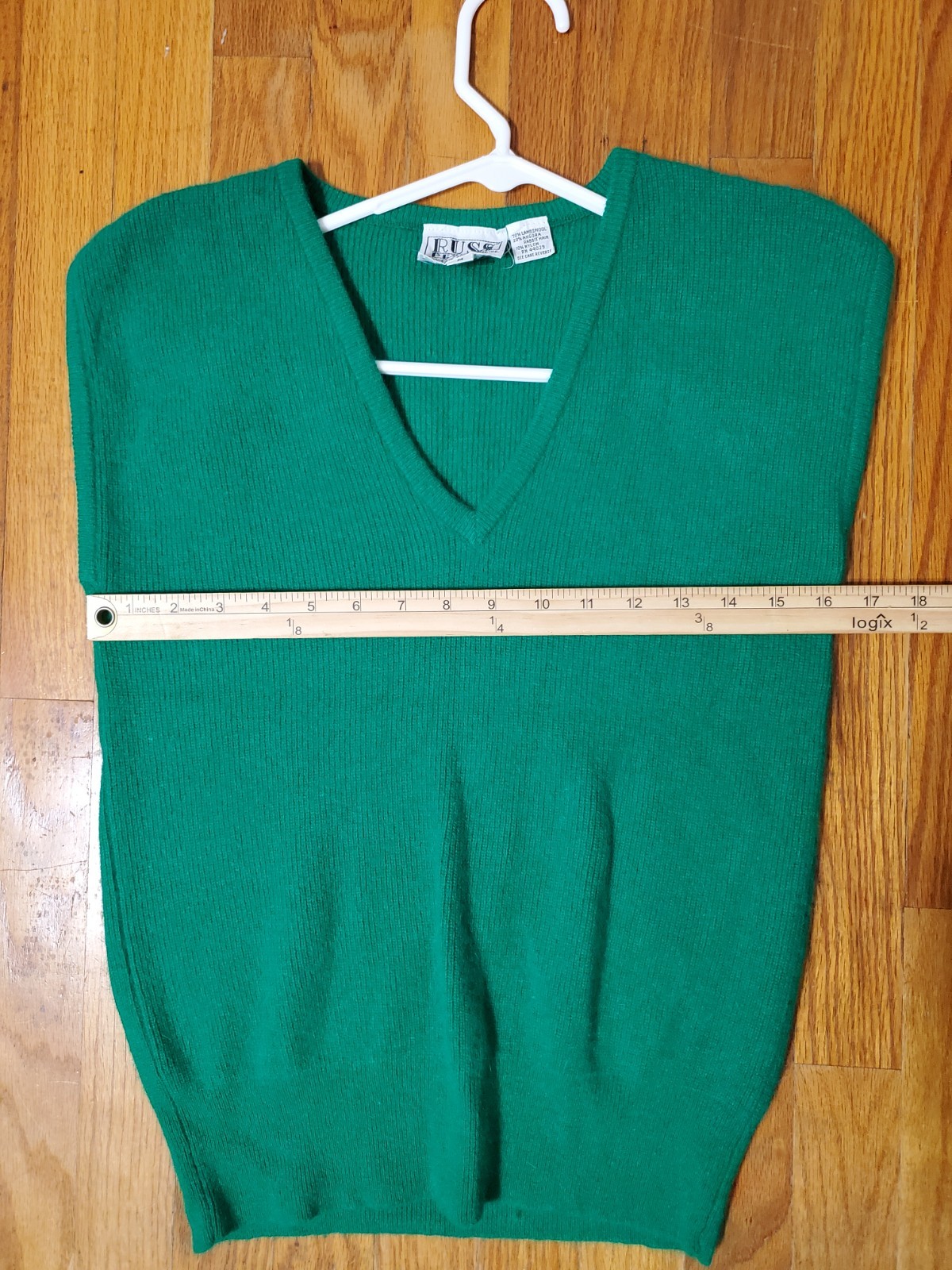 Russ Petites Vintage Lambswool Rabbit Vest Women&rsquo;s Medium Green V Neck Pullover