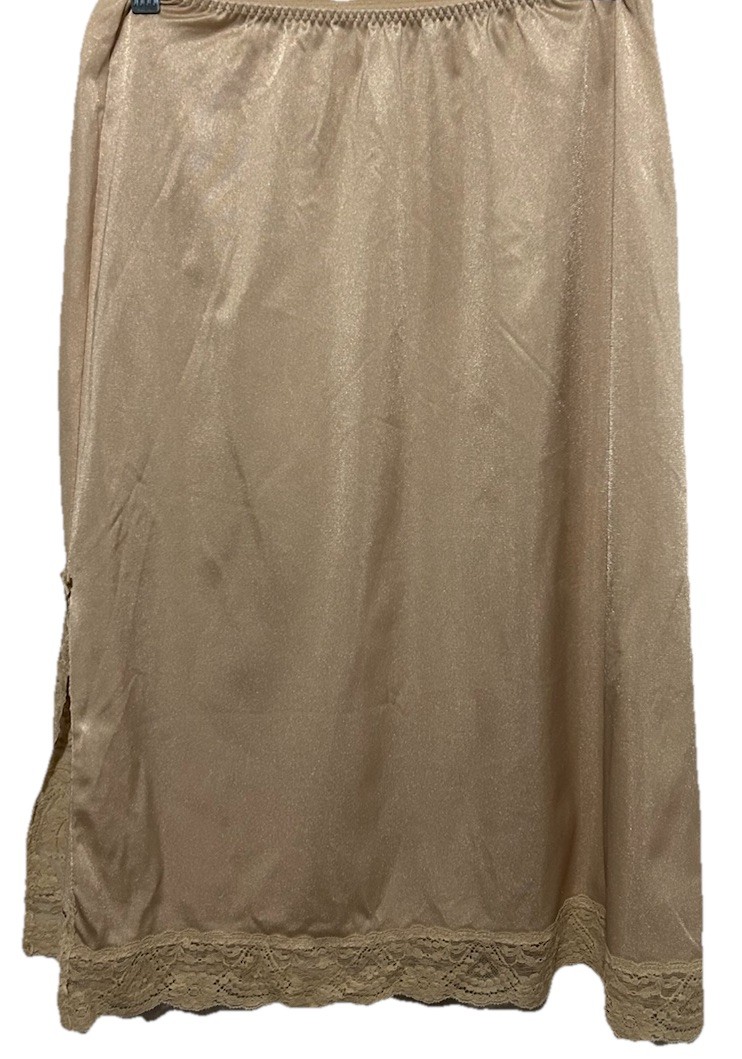 Vassarette Half Slip L Beige Silky Lace Trim Vintage Lingerie 24” Inches Long