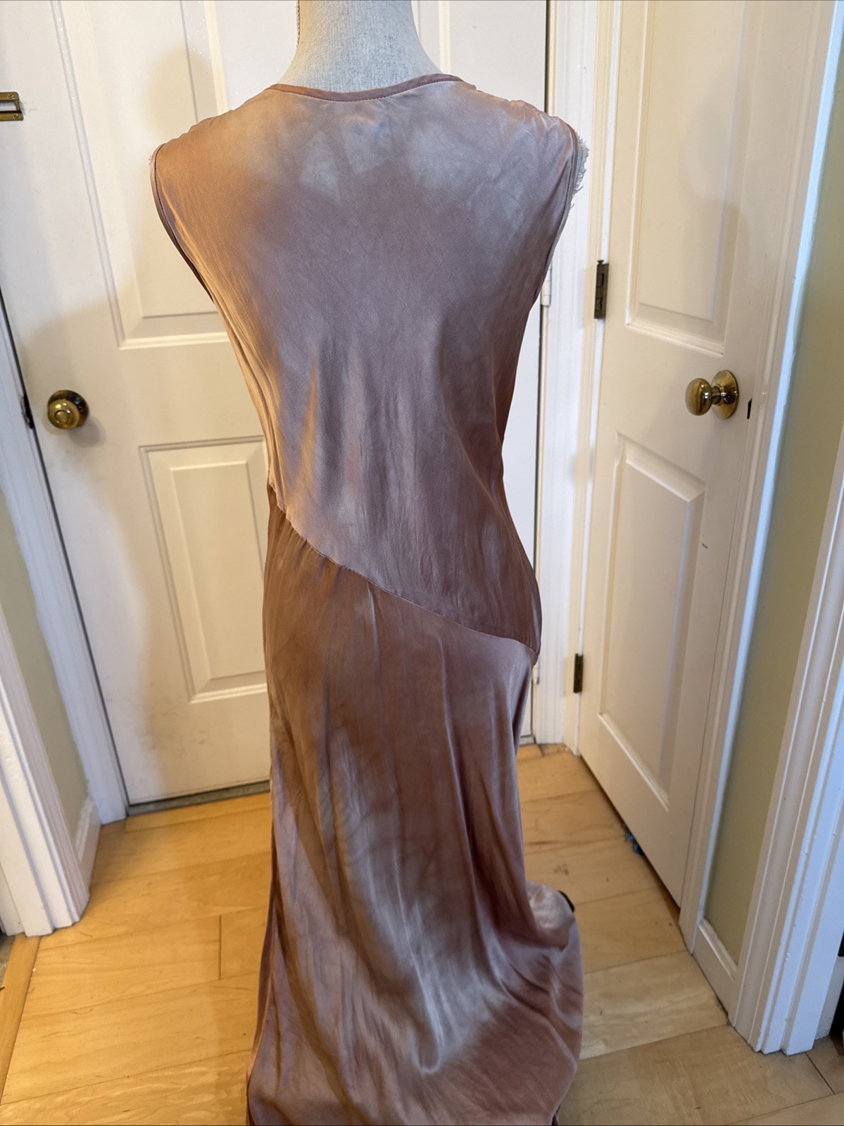 HANDPAINTED SILK GOWN Bright Side Mauve Pink Cut Velvet Jacket & Silk Dress Sz M