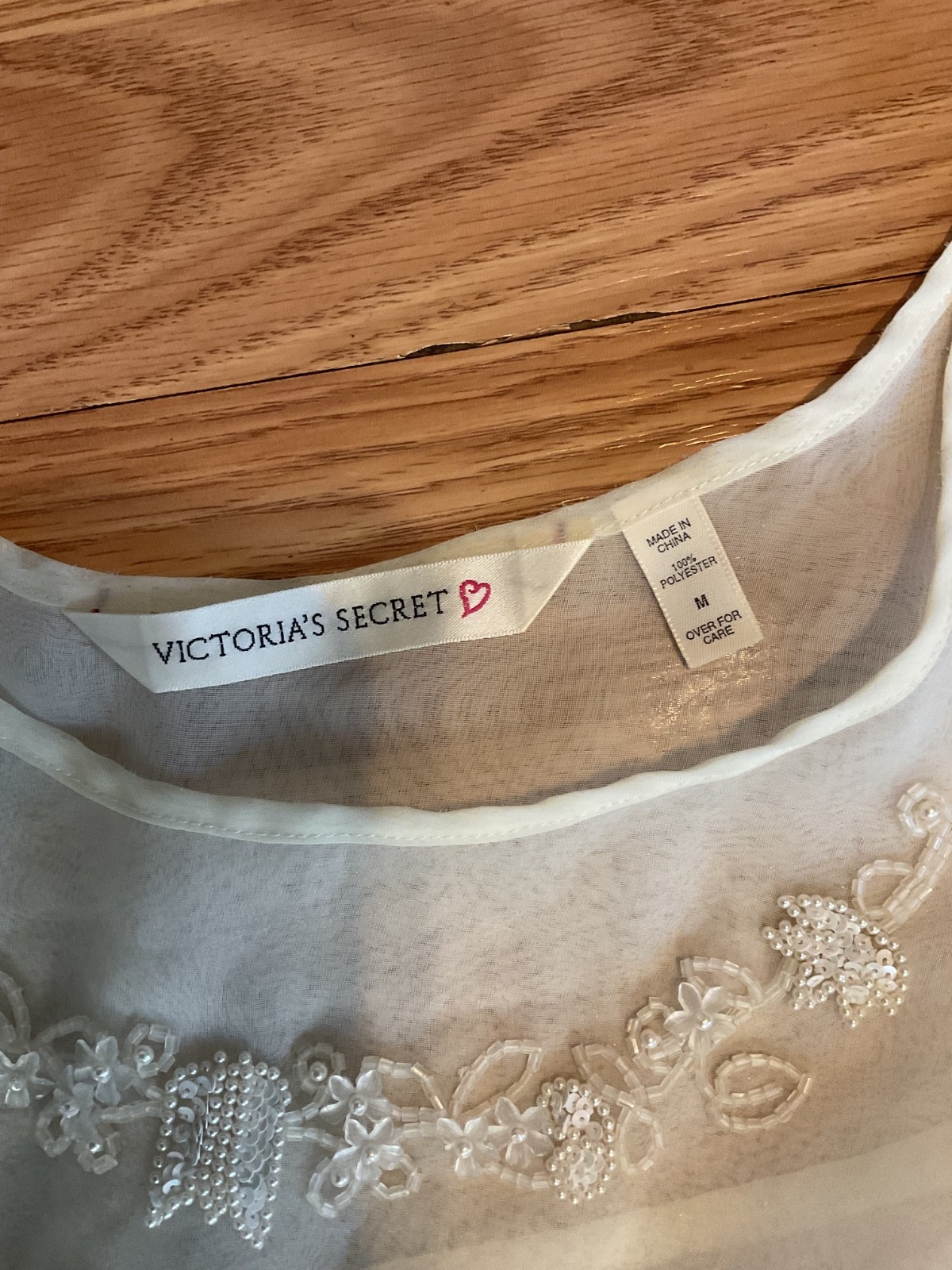 90&rsquo;s/ Victoria Secret Bridal Chemise Babydoll Beaded Lingeri Sz.M (46&Prime;chest 28 L