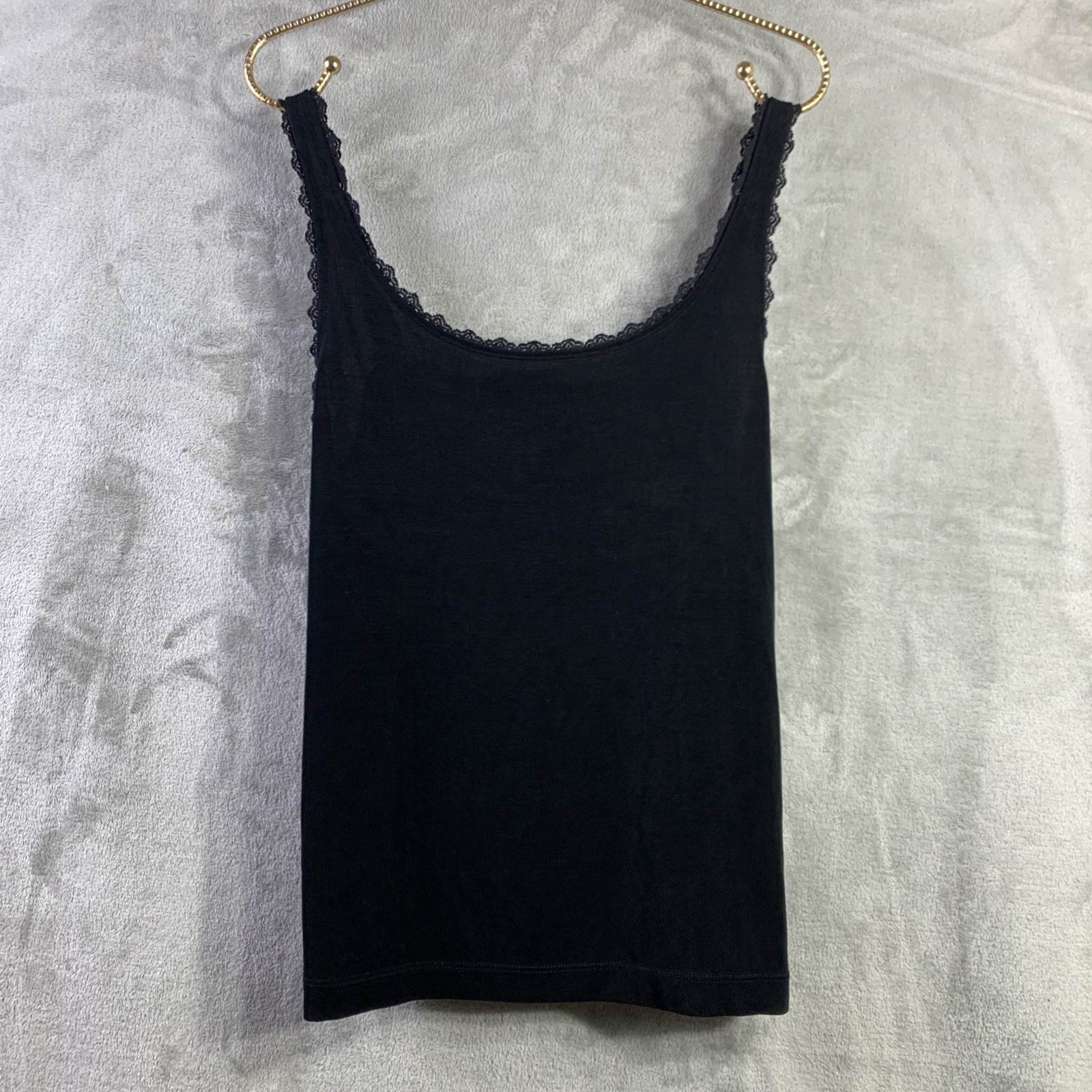 VTG Chico&rsquo;s Travelers Tank Top Blk Lace Trimmed Cami Acetate Stretch Feminine L