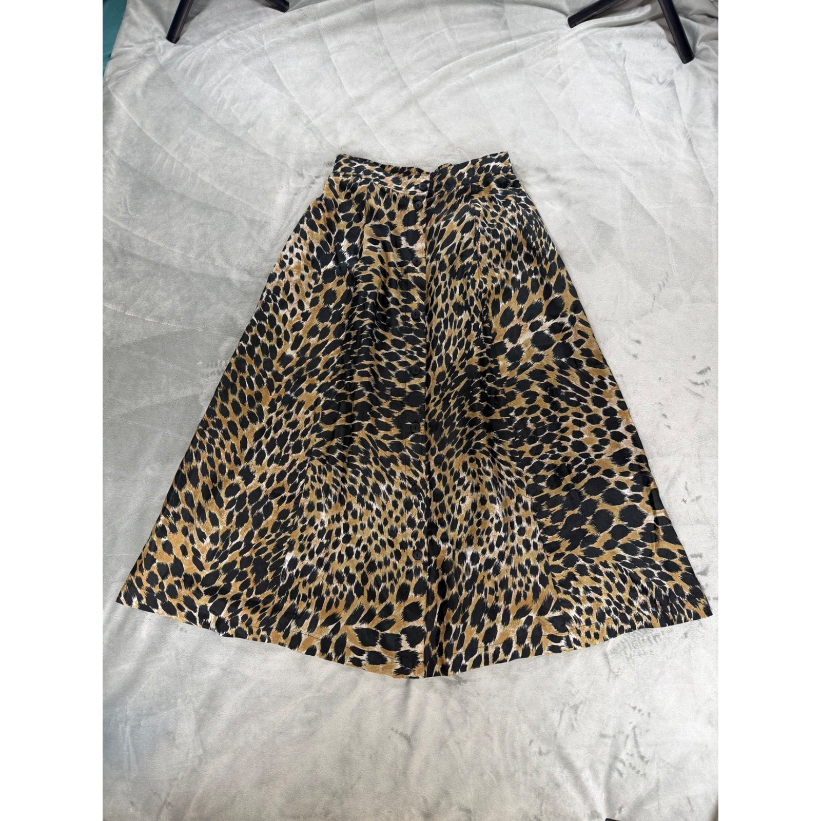 Anna & Frank VTG Y2K 100% Silk Leopard Print A Line Mini Skirt Office Siren Sz S
