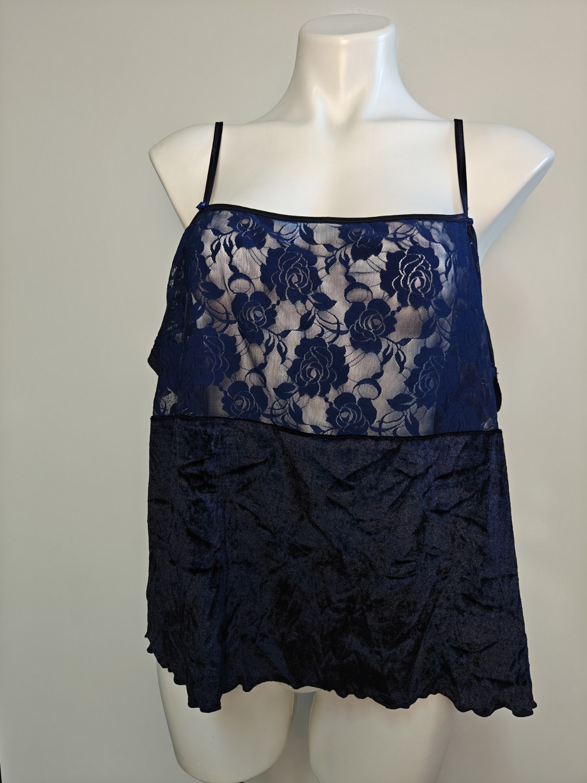 Vintage Undercover Wear Cami Women&rsquo;s 2X Blue Lace Crushed Velvet Sexy NWOT